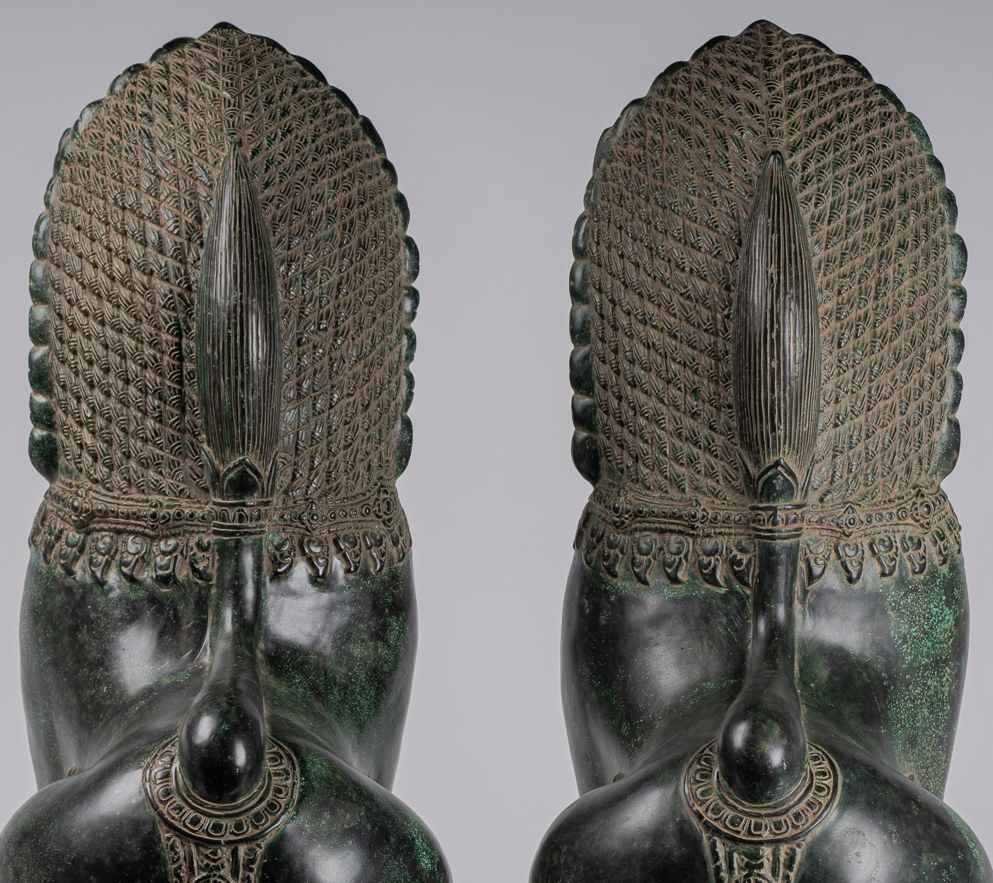 Temple Lions - Antique Khmer Style Bronze Temple Guardians or Lions (Pair) - 72cm/29"