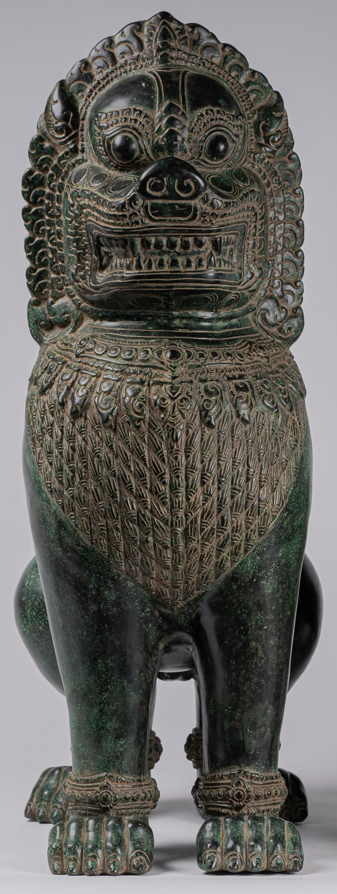 Temple Lions - Antique Khmer Style Bronze Temple Guardians or Lions (Pair) - 72cm/29"