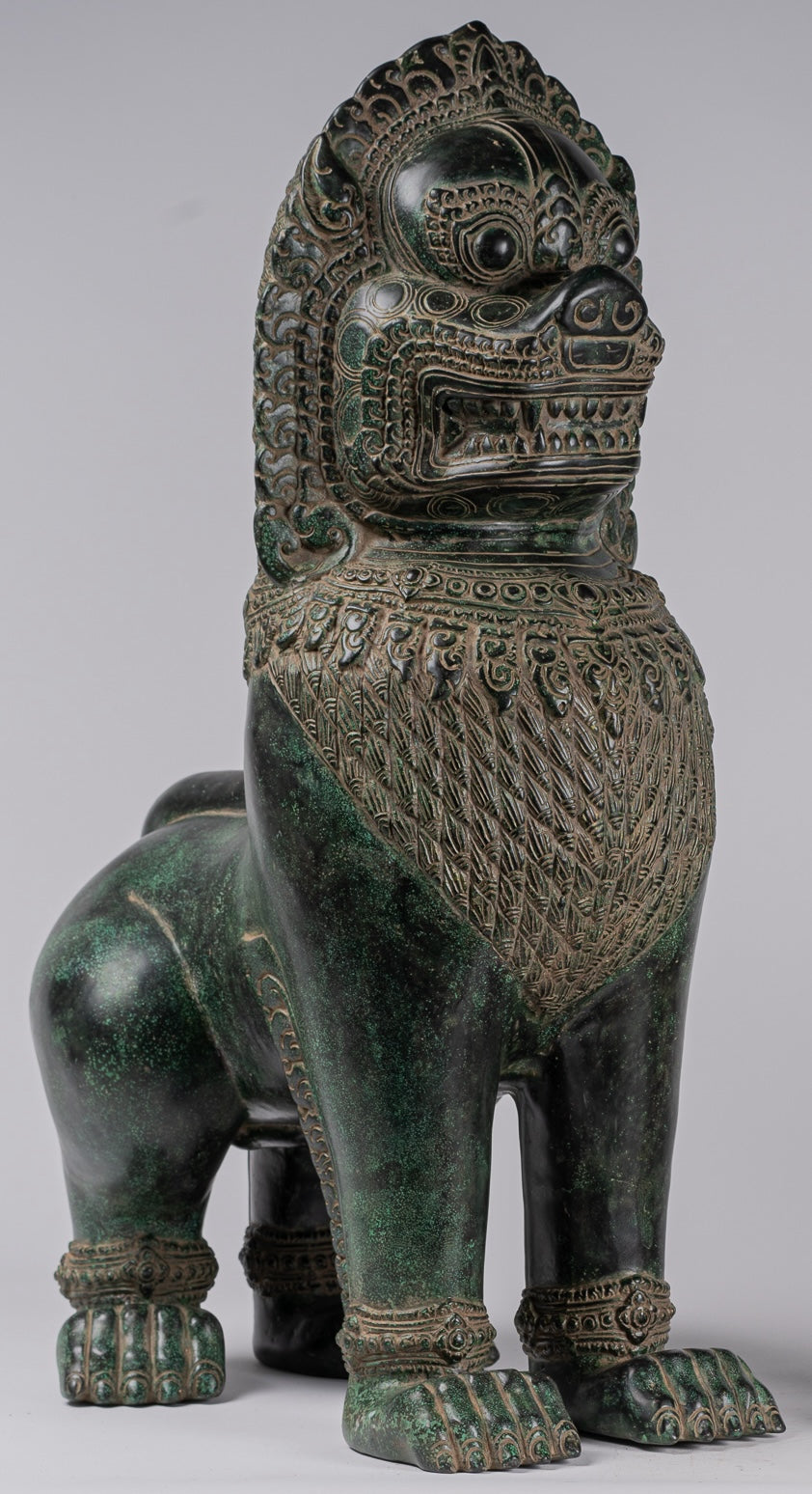 Temple Lions - Antique Khmer Style Bronze Temple Guardians or Lions (Pair) - 72cm/29"