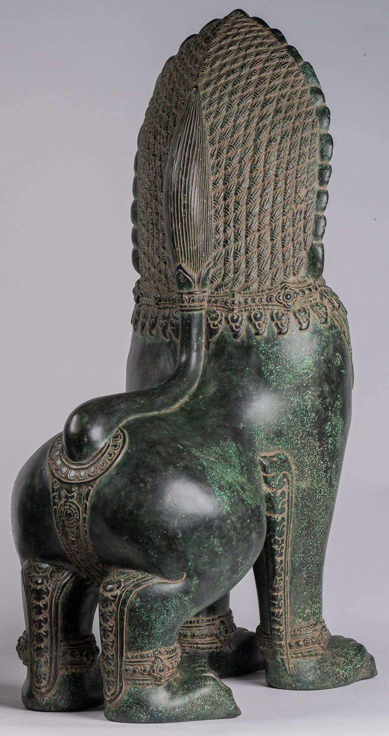 Temple Lions - Antique Khmer Style Bronze Temple Guardians or Lions (Pair) - 72cm/29"