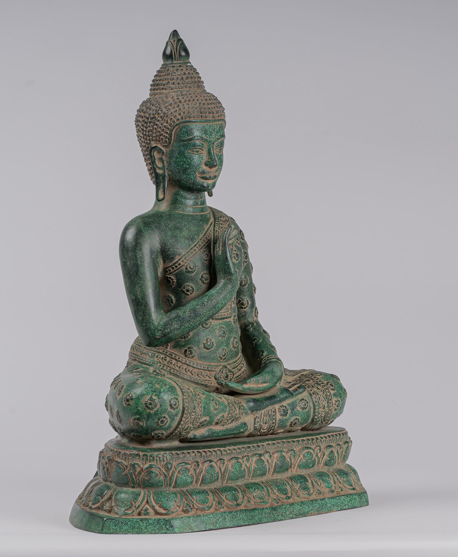 Buddha Statue - Antique Khmer Style Bronze Seated Teaching Buddha Statue - 45cm/18"