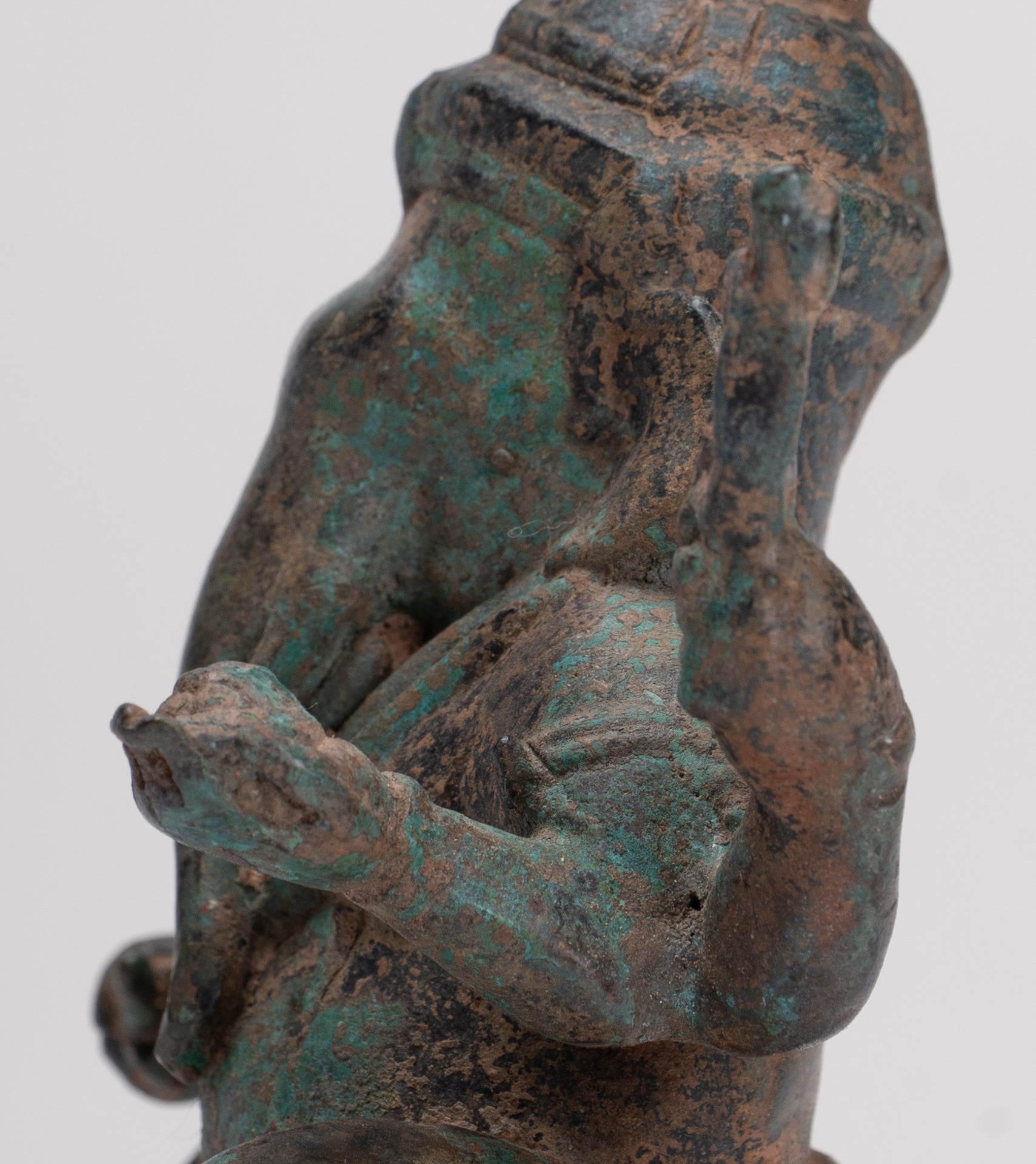 Ganesha Statue - Antique Thai Style Bronze Seated 4-Arm Ganesha Statue - 12cm/5"