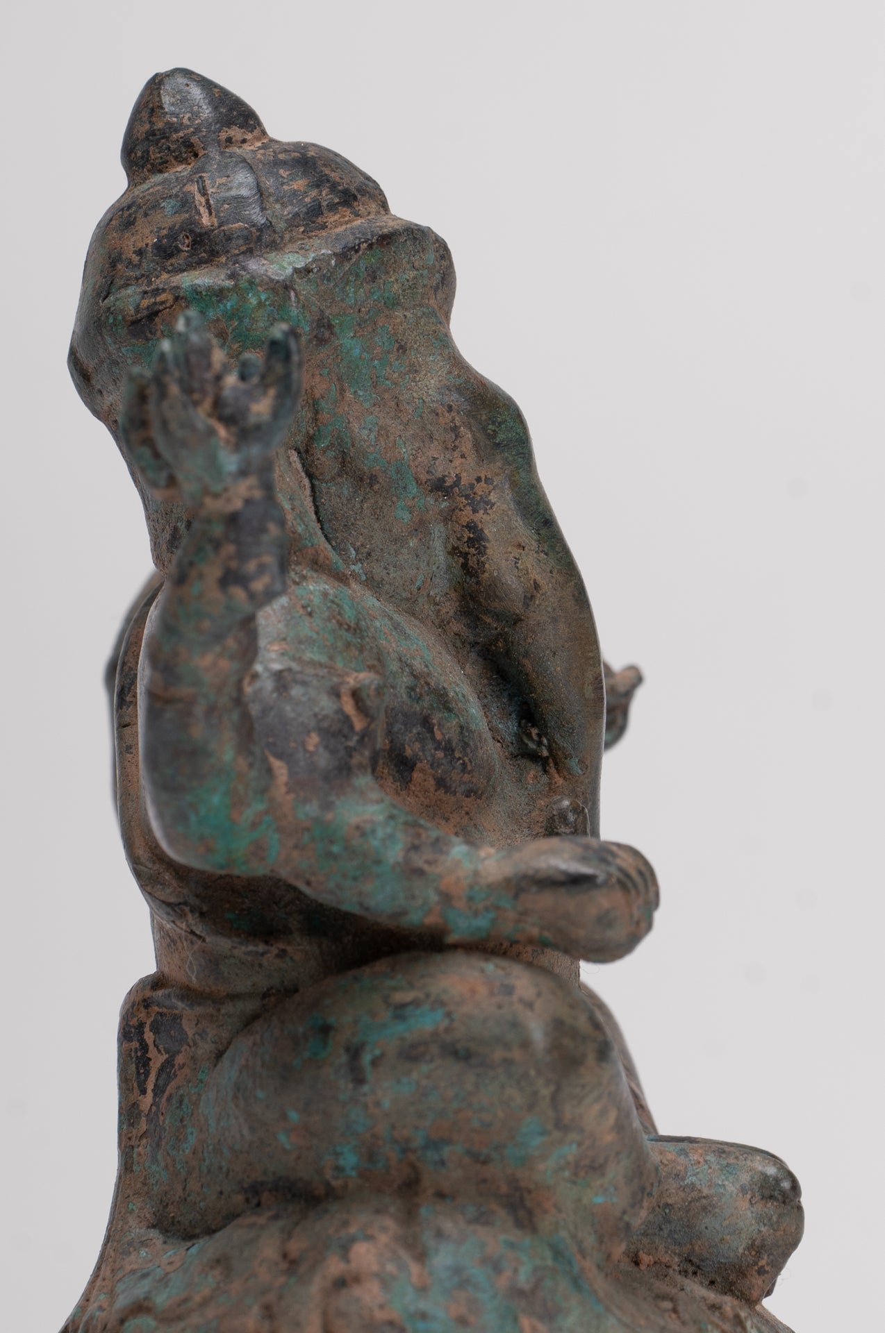 Ganesha Statue - Antique Thai Style Bronze Seated 4-Arm Ganesha Statue - 12cm/5"