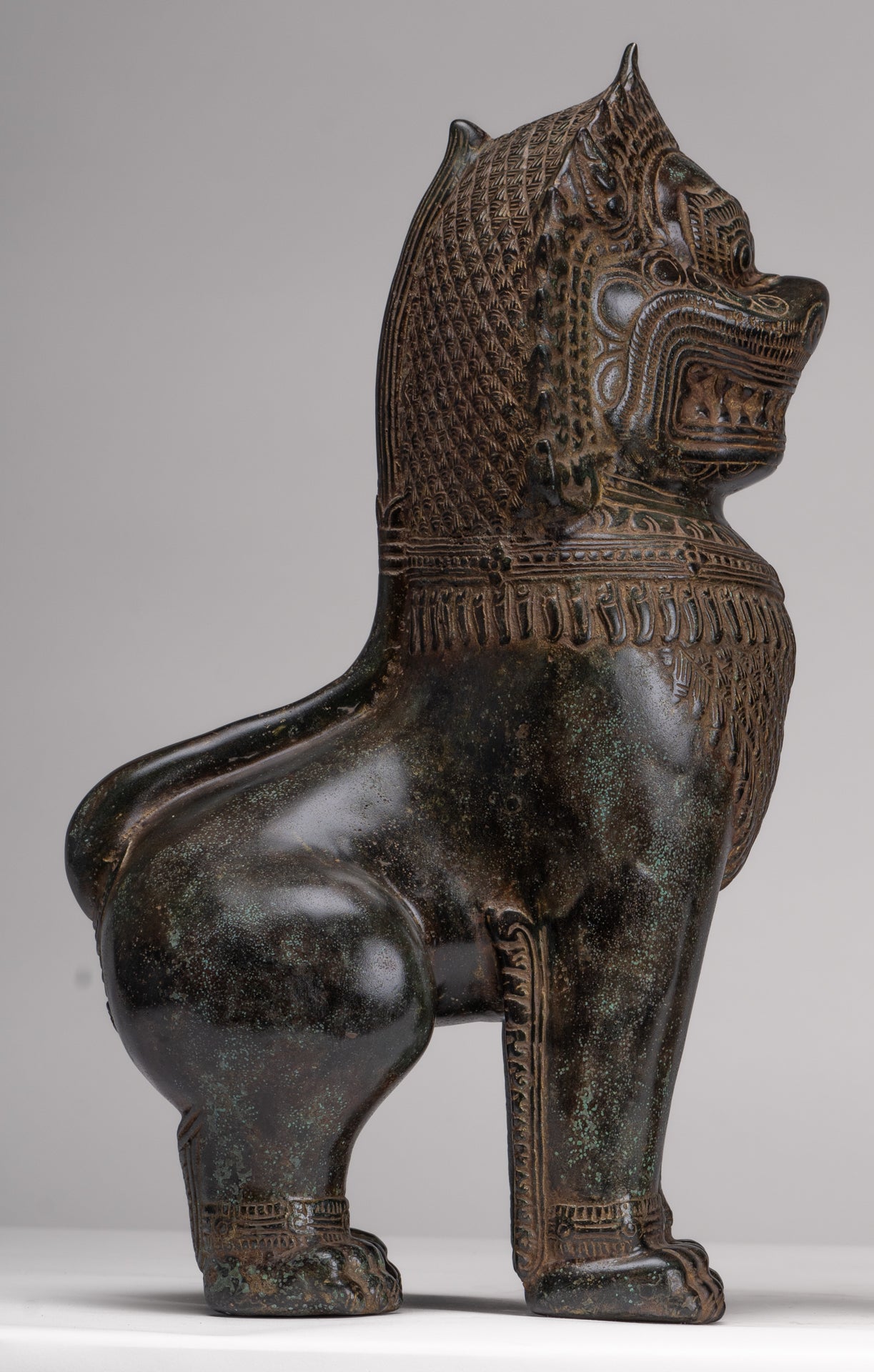 Temple Lions - Antique Khmer Style Bronze Standing Temple Guardians or Lions - 39cm/16"