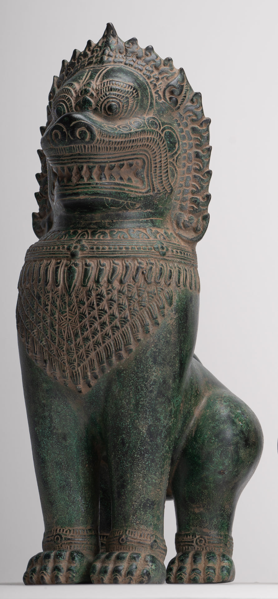 Temple Lions - Antique Khmer Style Bronze Standing Temple Guardians or Lions - 39cm/16"