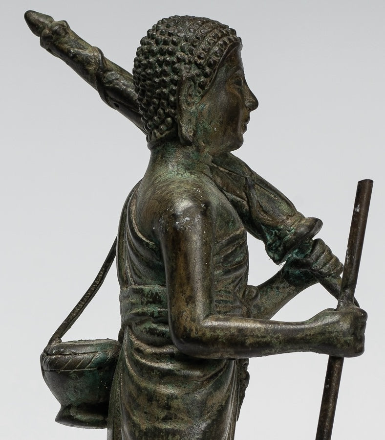 Monk - Antique Thai Style Bronze Dvaravati Devotee / Disciple of Buddha Statue - 29cm/12"