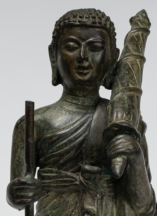 Monk - Antique Thai Style Bronze Dvaravati Devotee / Disciple of Buddha Statue - 29cm/12"