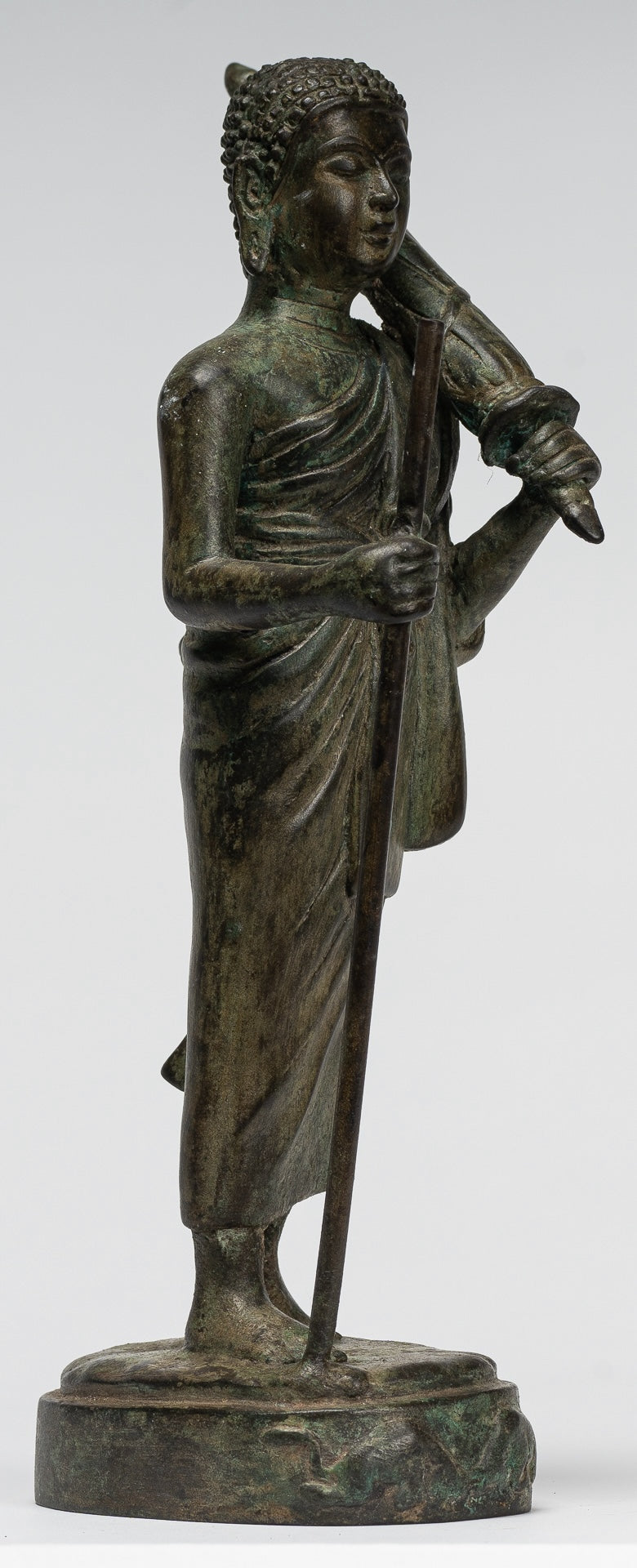 Monk - Antique Thai Style Bronze Dvaravati Devotee / Disciple of Buddha Statue - 29cm/12"