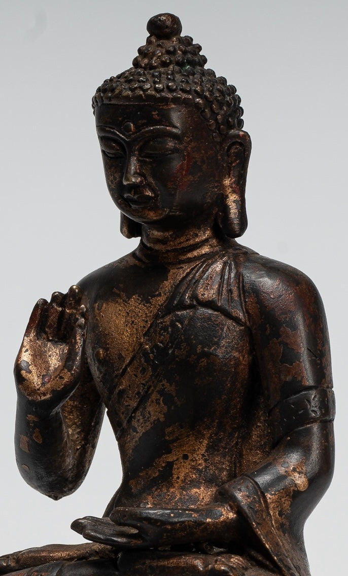 Buddha Statue - Antique Chinese Style Gold Seated Teaching Buddha Statue - 20cm/8"