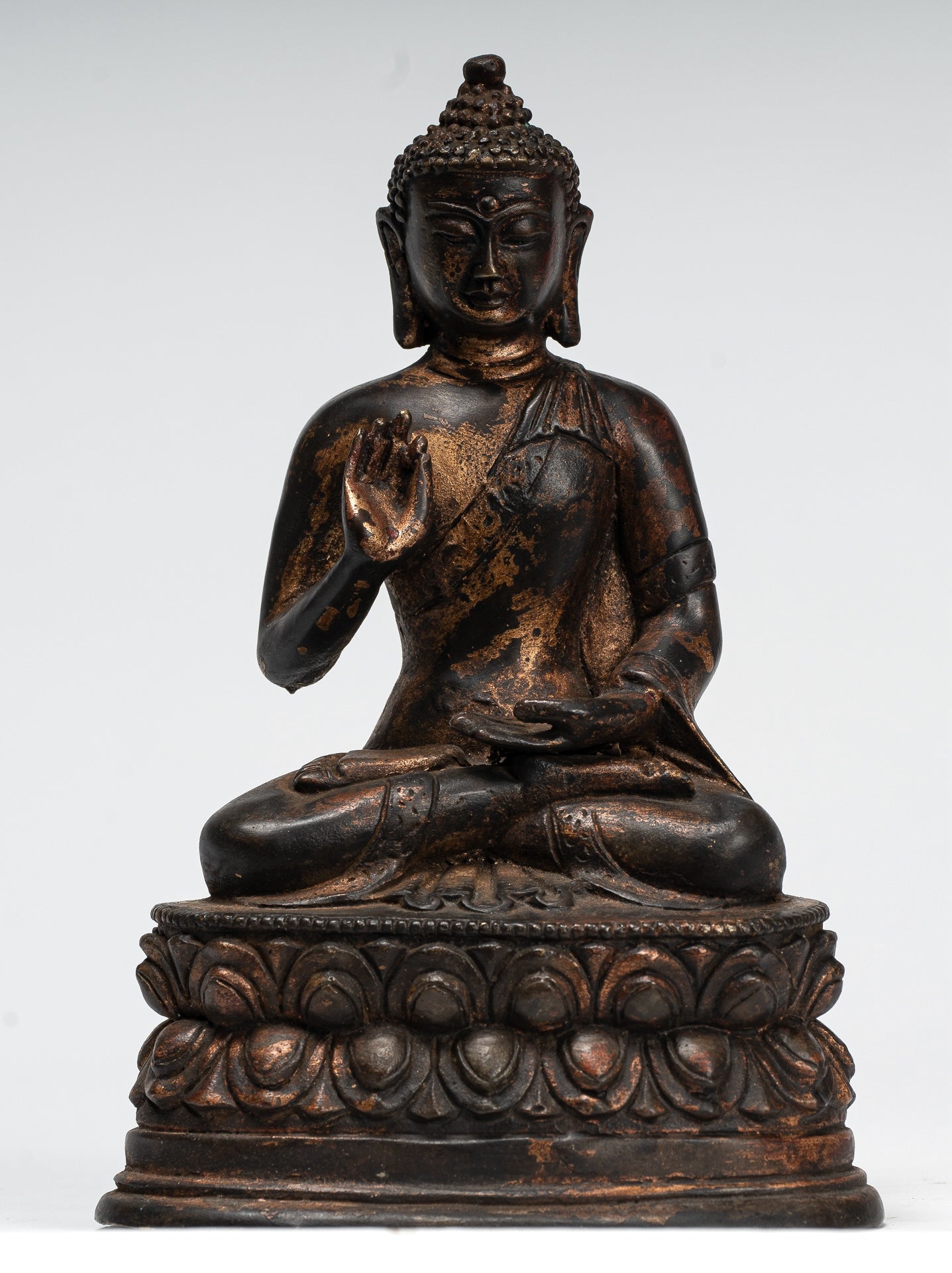 Buddha Statue - Antique Chinese Style Gold Seated Teaching Buddha Statue - 20cm/8"