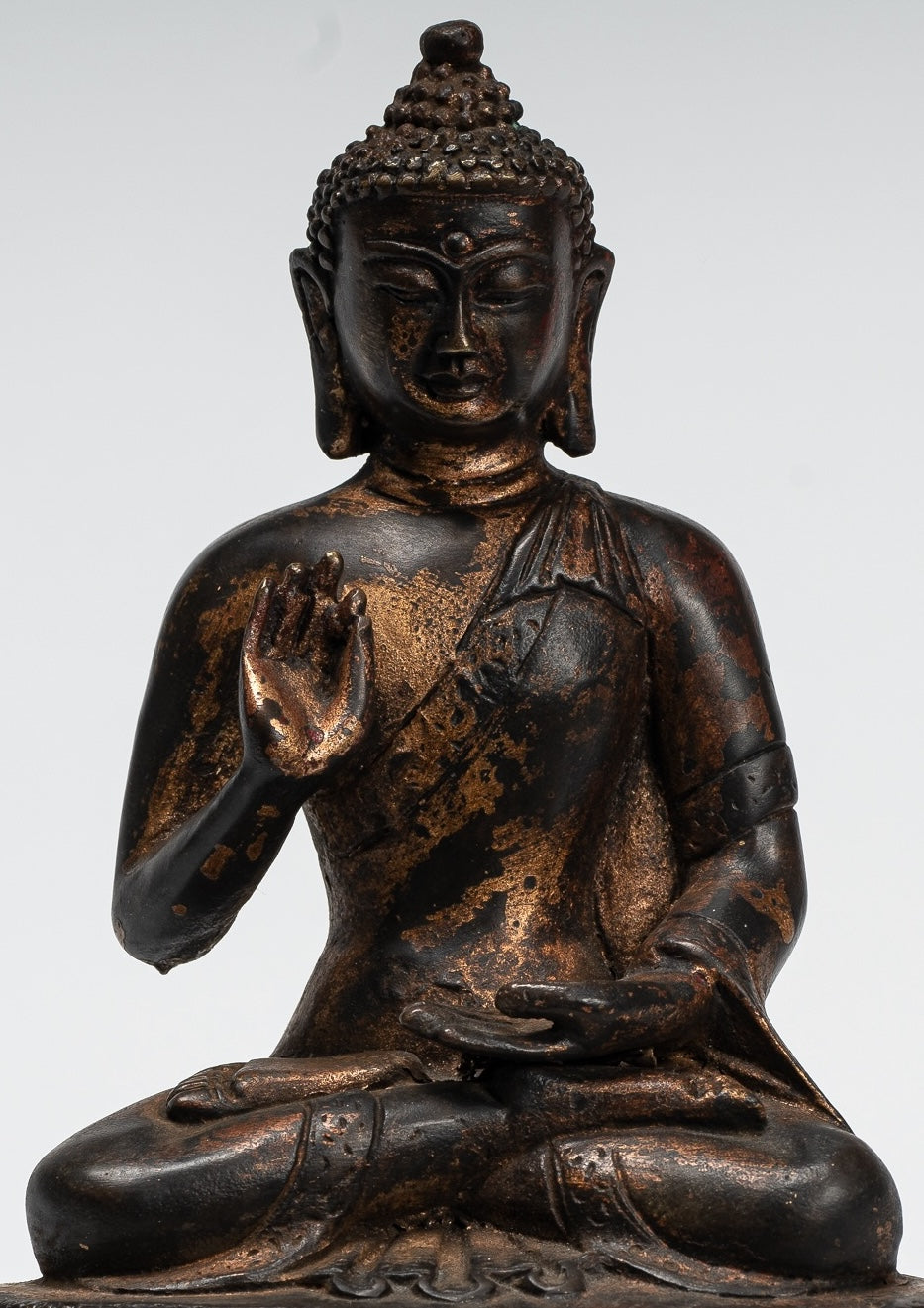 Buddha Statue - Antique Chinese Style Gold Seated Teaching Buddha Statue - 20cm/8"