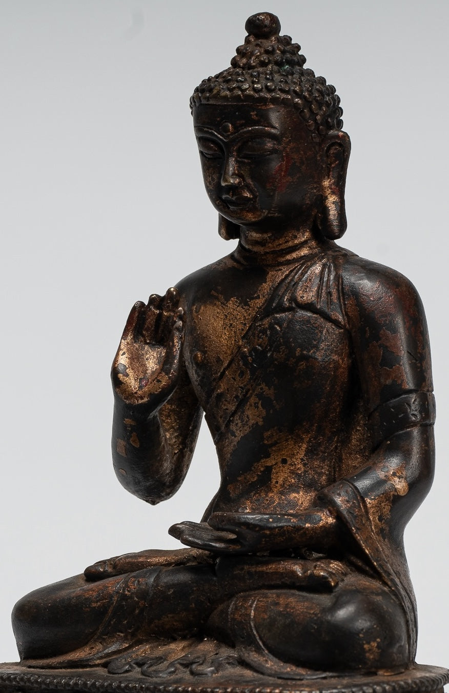 Buddha Statue - Antique Chinese Style Gold Seated Teaching Buddha Statue - 20cm/8"