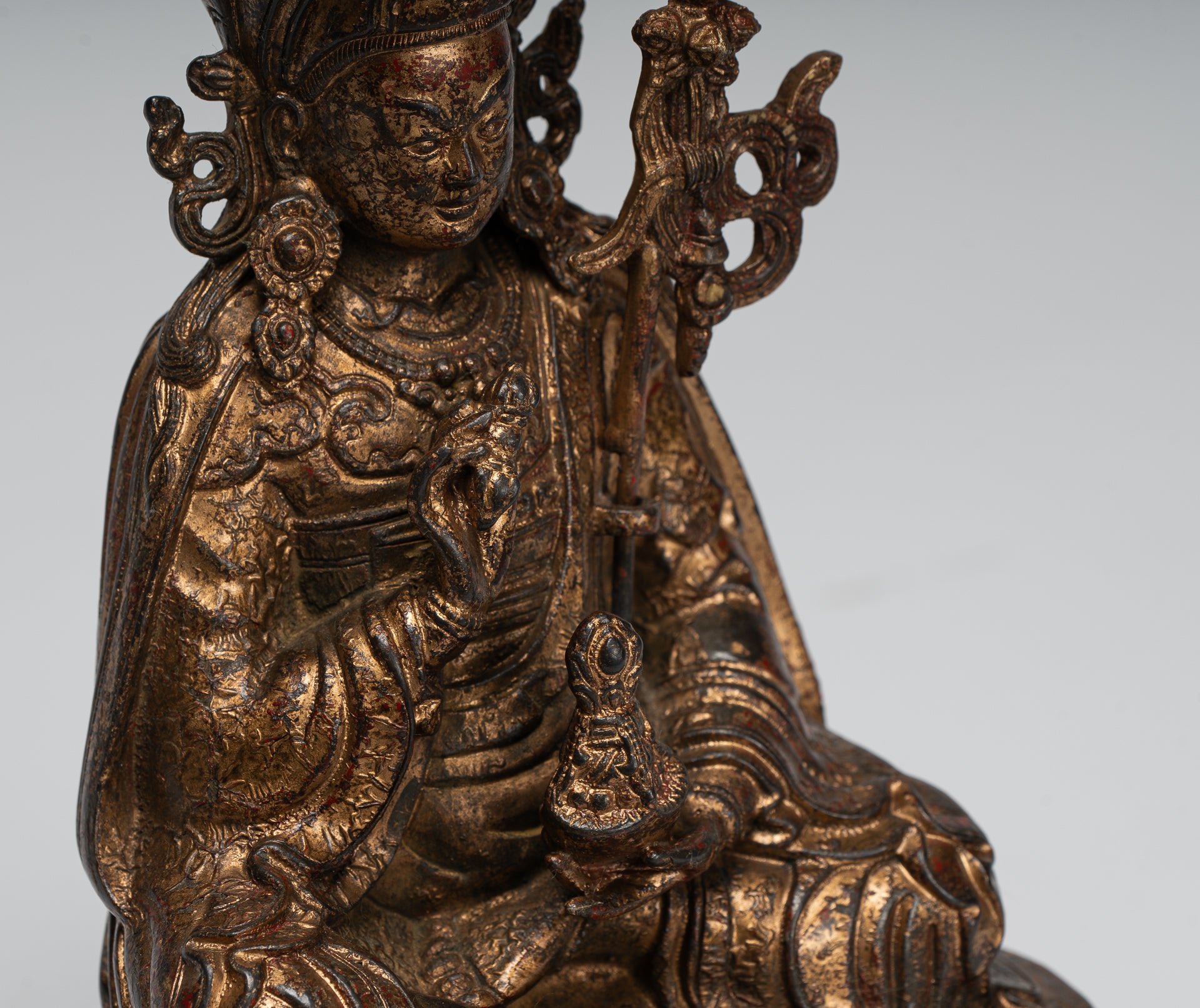 Padmasambhava Statue - Antique Tibetan Style Bronze Seated Padmasambhava Second Buddha Statue - 21cm/8"