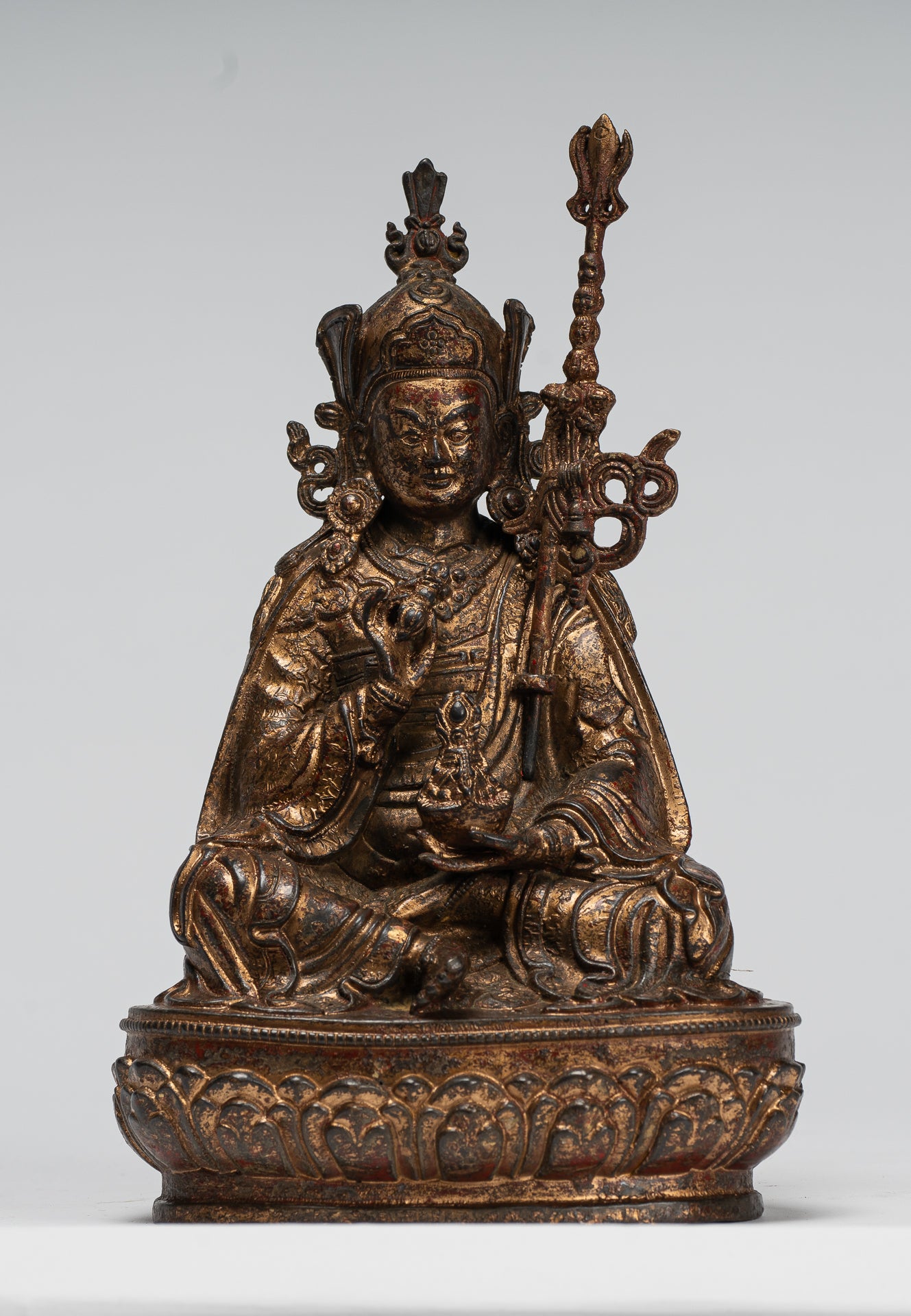 Padmasambhava Statue - Antique Tibetan Style Bronze Seated Padmasambhava Second Buddha Statue - 21cm/8"