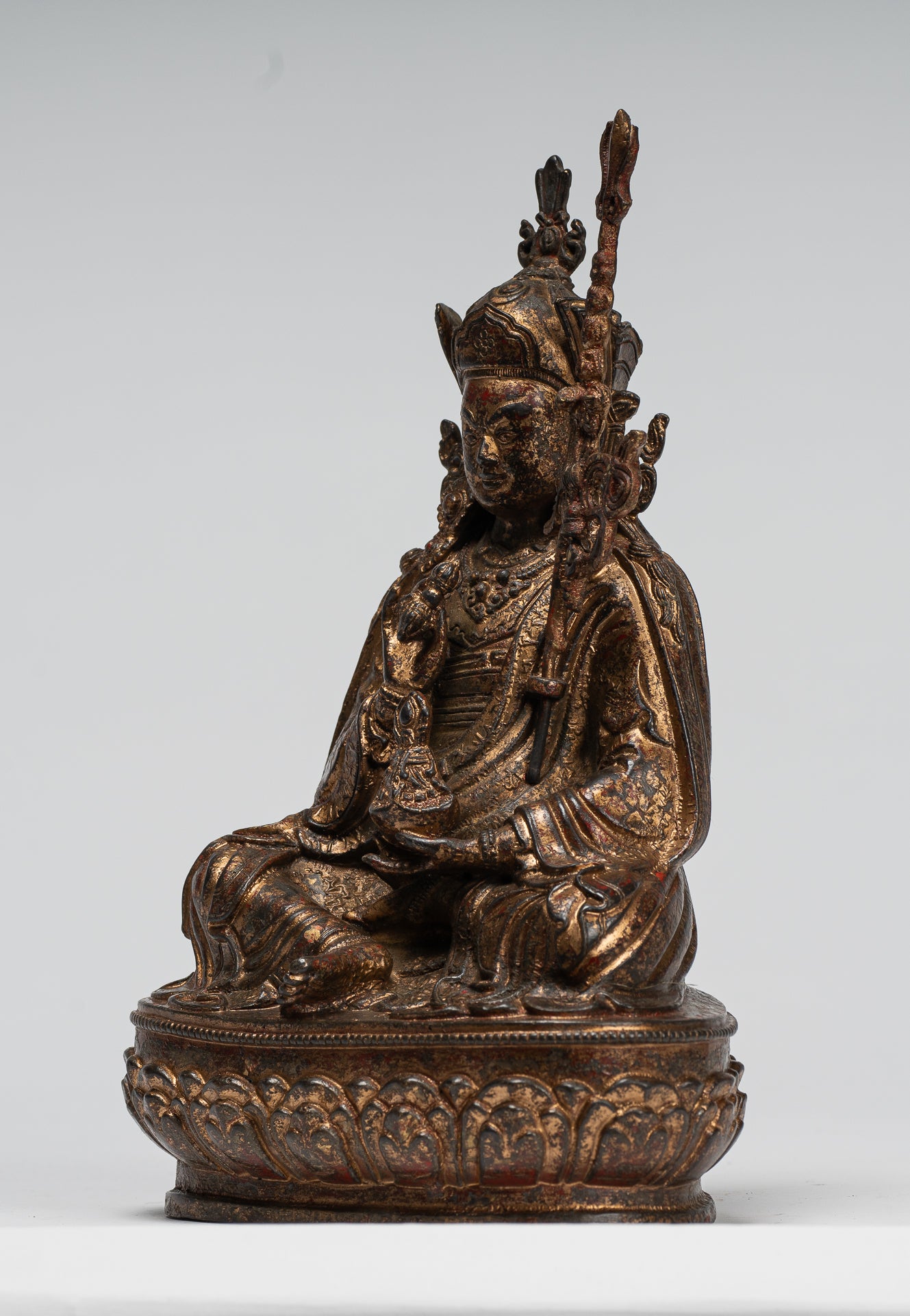 Padmasambhava Statue - Antique Tibetan Style Bronze Seated Padmasambhava Second Buddha Statue - 21cm/8"