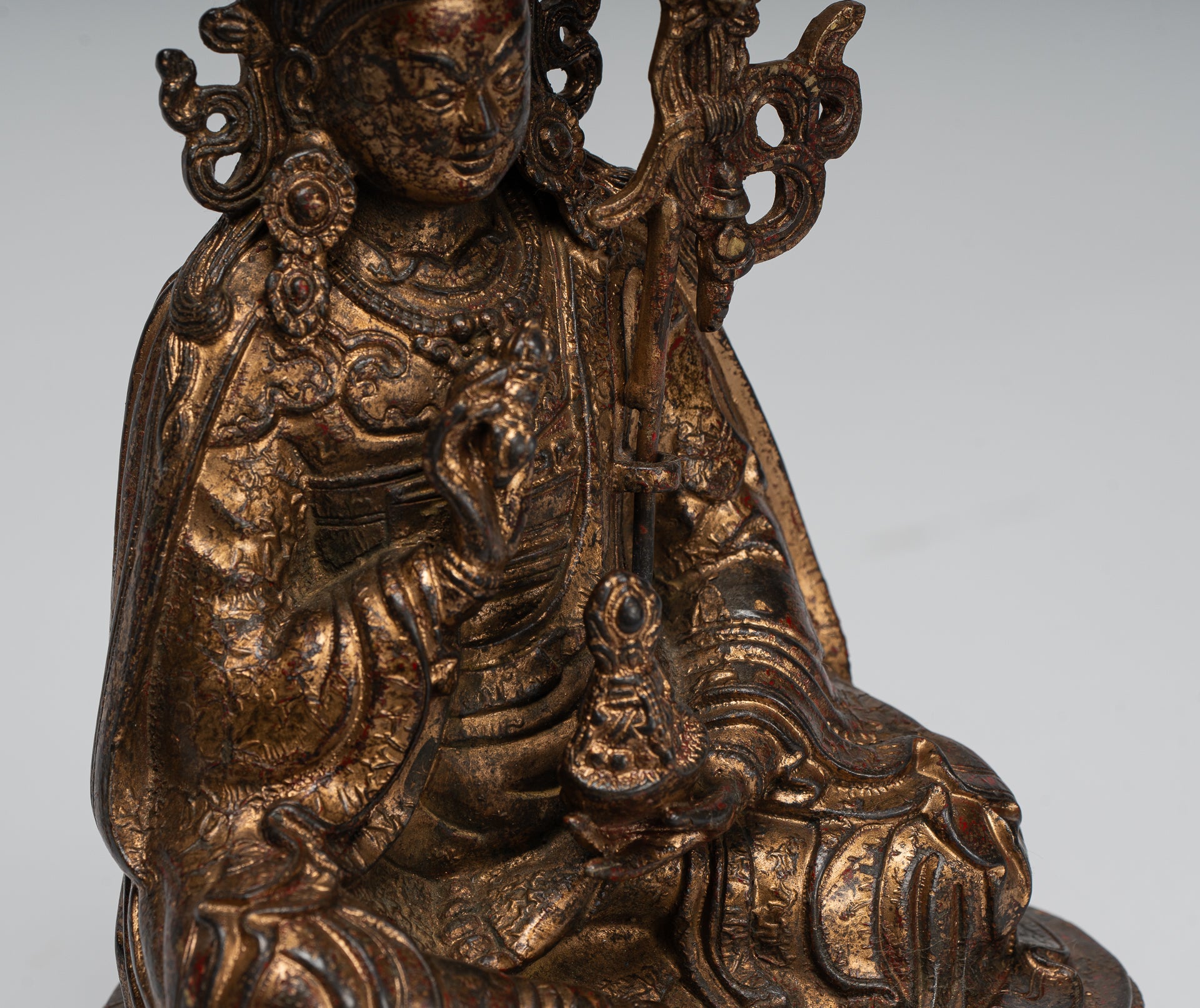 Padmasambhava Statue - Antique Tibetan Style Bronze Seated Padmasambhava Second Buddha Statue - 21cm/8"
