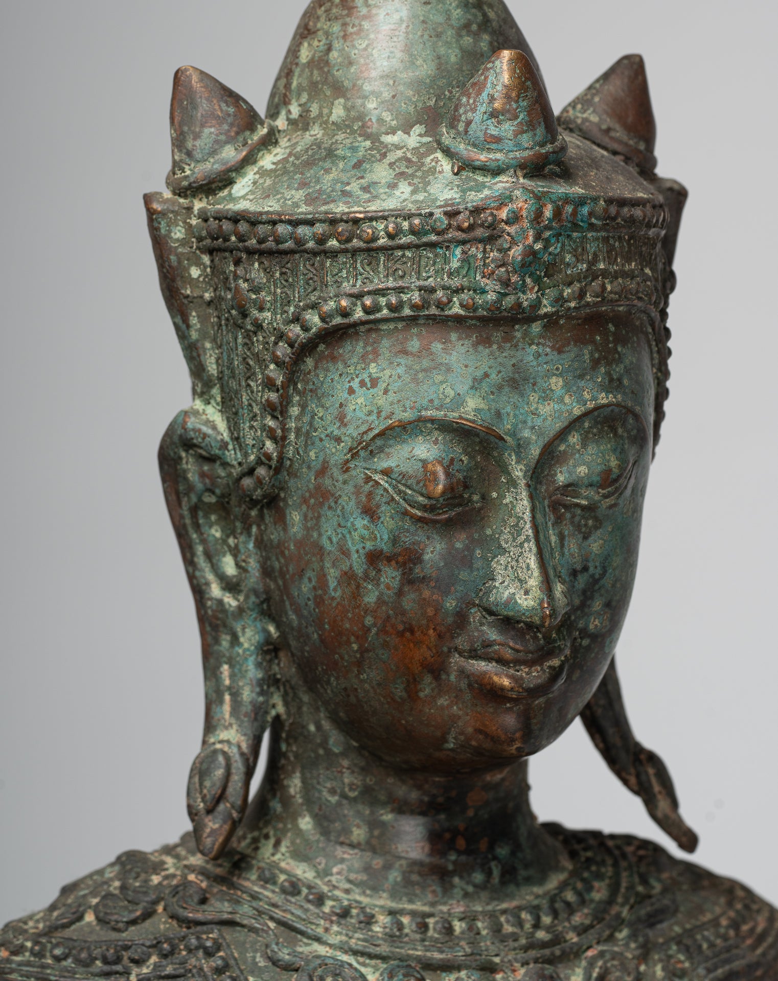 Antique Thai Style Seated Bronze Royal Ayutthaya Meditation Buddha Statue - 90cm/36"