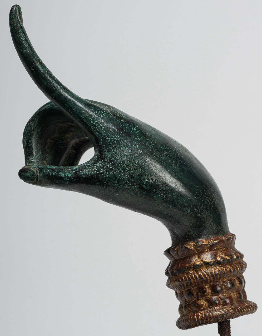 Mounted Antique Khmer Style Bronze Apsara Suchi Mudra Hand - 30cm/12"