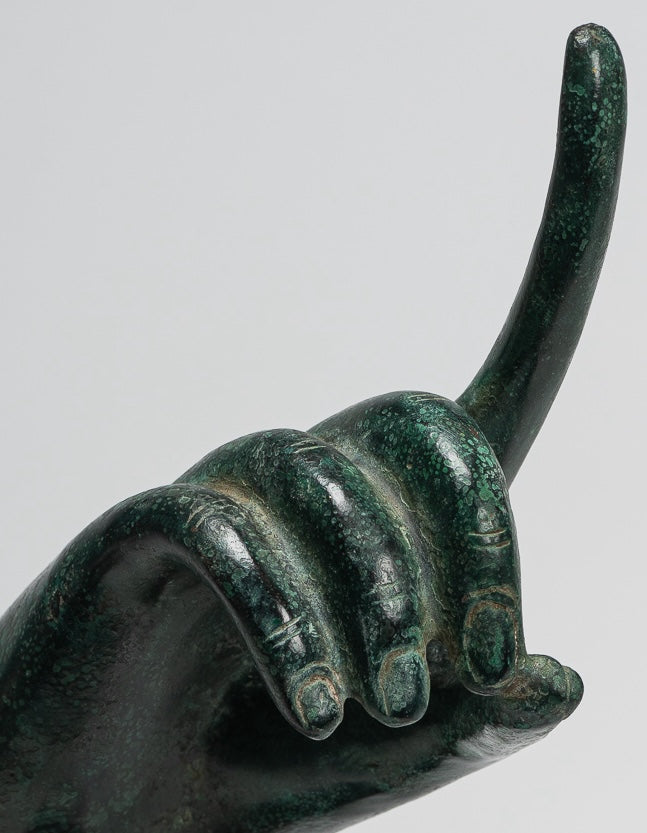 Mounted Antique Khmer Style Bronze Apsara Suchi Mudra Hand - 30cm/12"