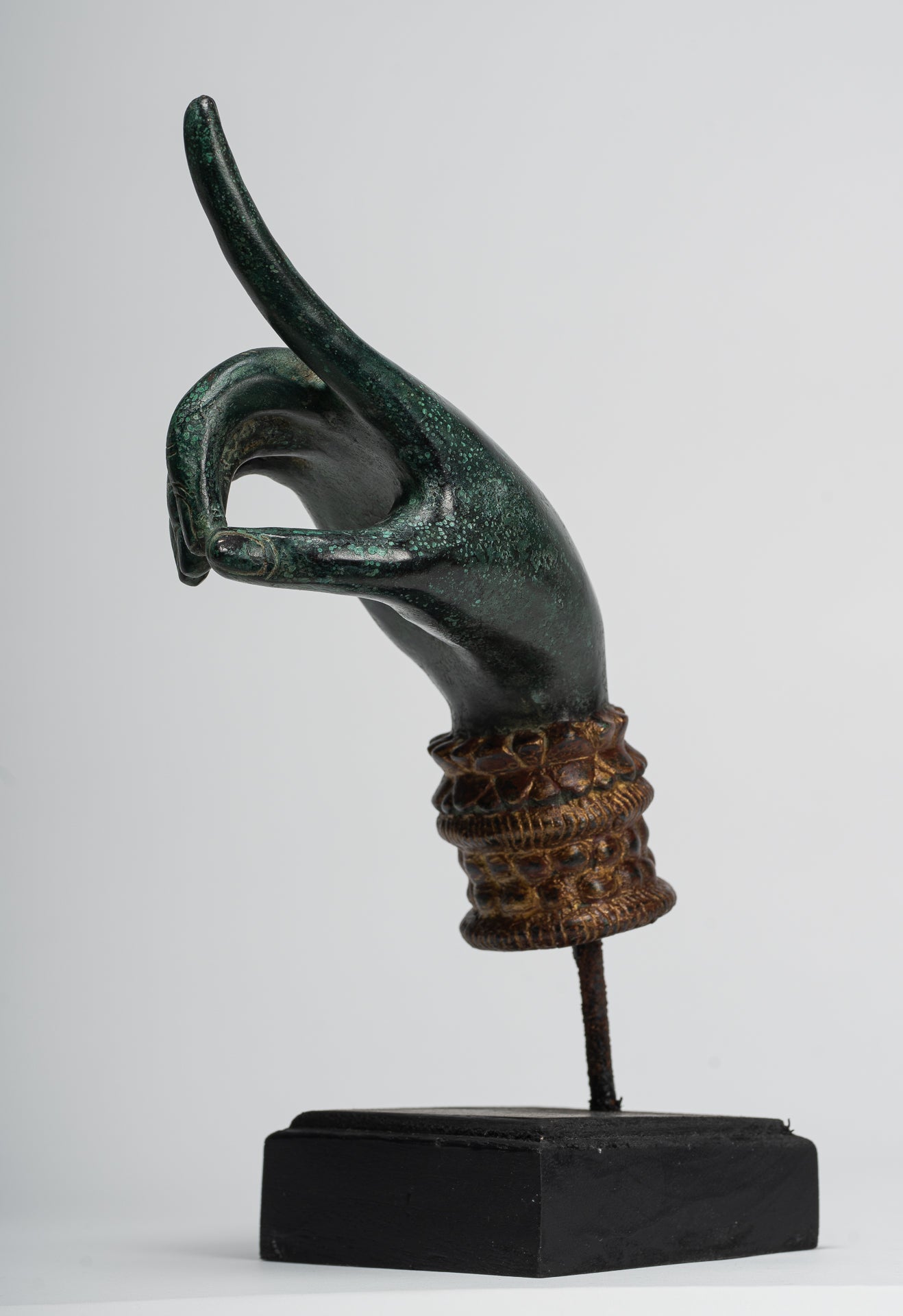 Mounted Antique Khmer Style Bronze Apsara Suchi Mudra Hand - 30cm/12"