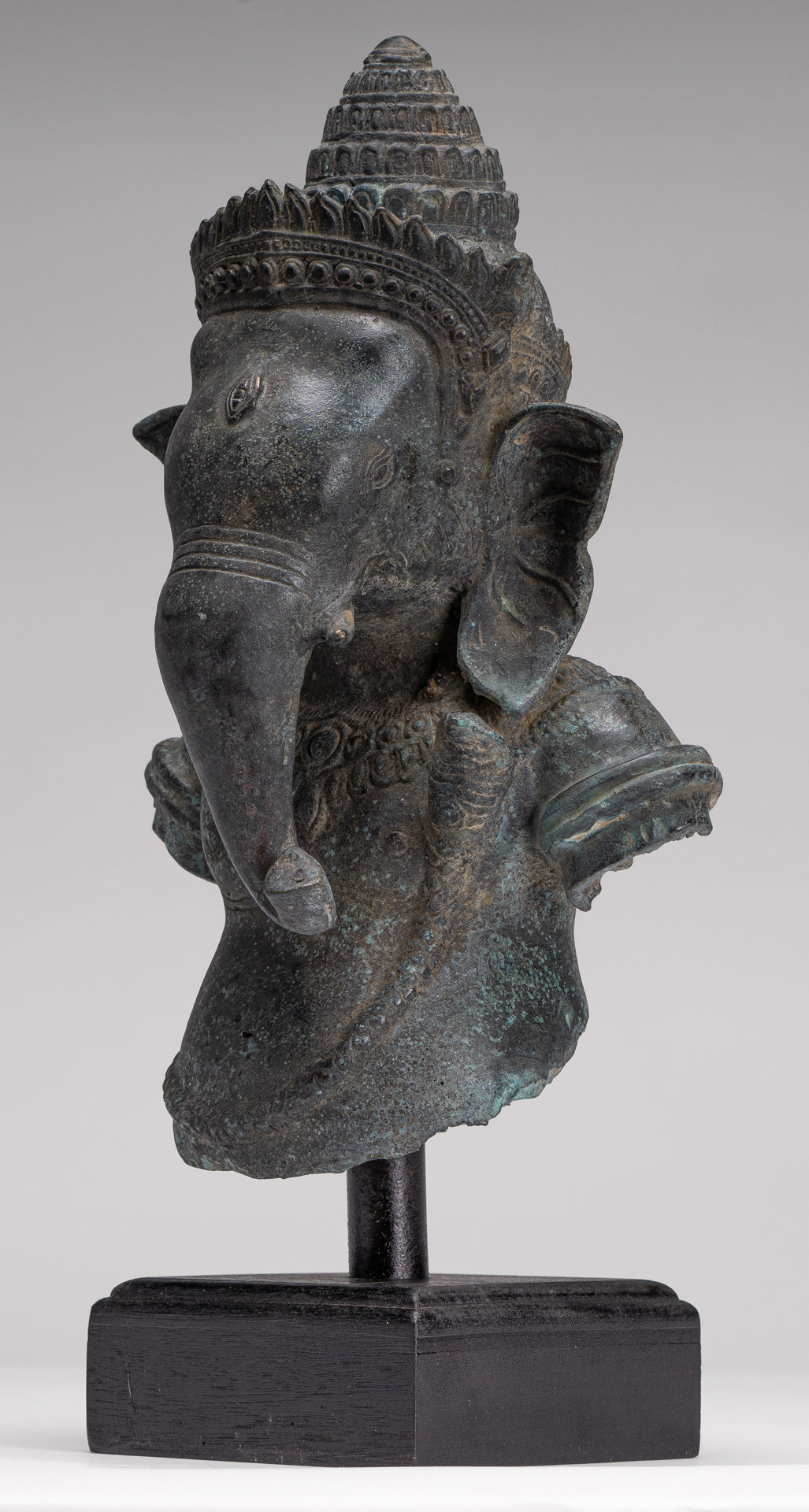 Elephant - Antique Khmer Style Mounted Bronze Bayon Style Elephant Statue - 37cm/15" Tall