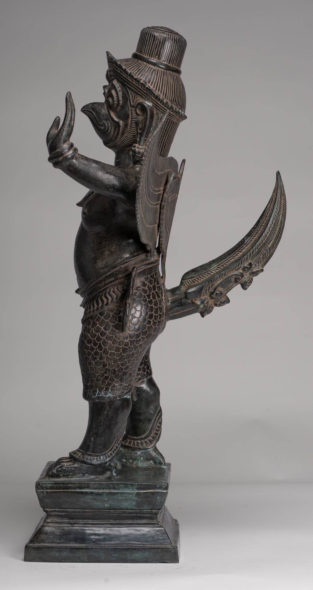 Antique Banteay Srei Style Seated Bronze Khmer Vishnu Garuda Statue - 71cm/28"