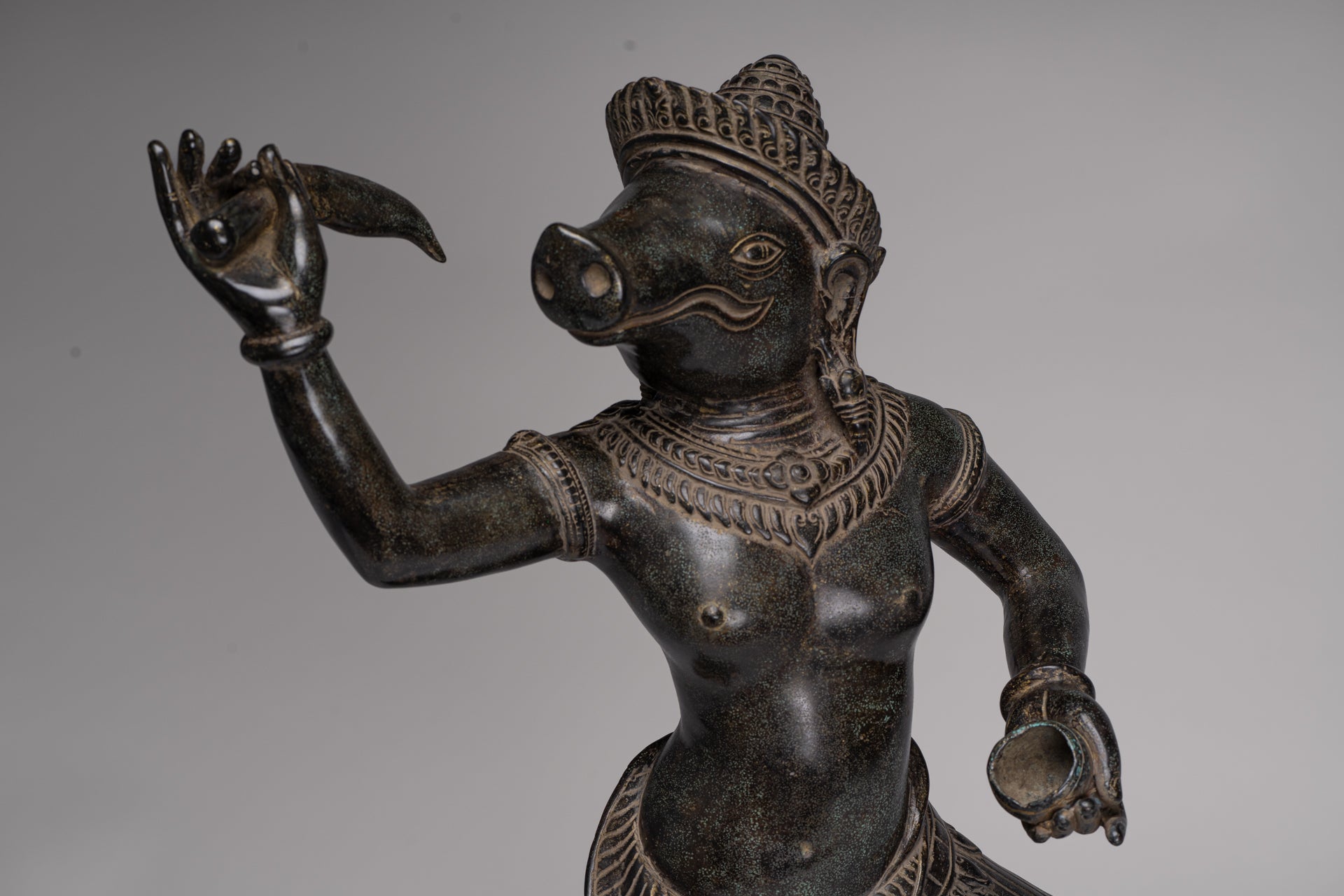 Varaha Statue - Antique Khmer Style Standing Bronze Varaha Boar Avatar of Vishnu - 62cm/25"