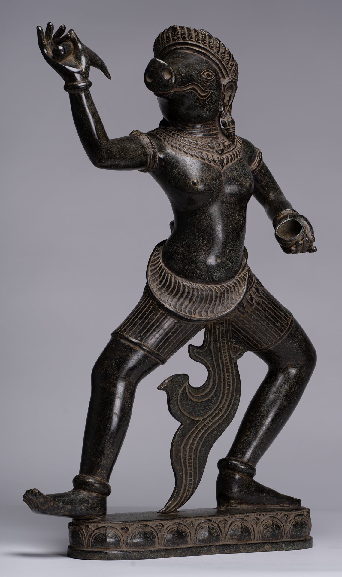 Varaha Statue - Antique Khmer Style Standing Bronze Varaha Boar Avatar of Vishnu - 62cm/25"