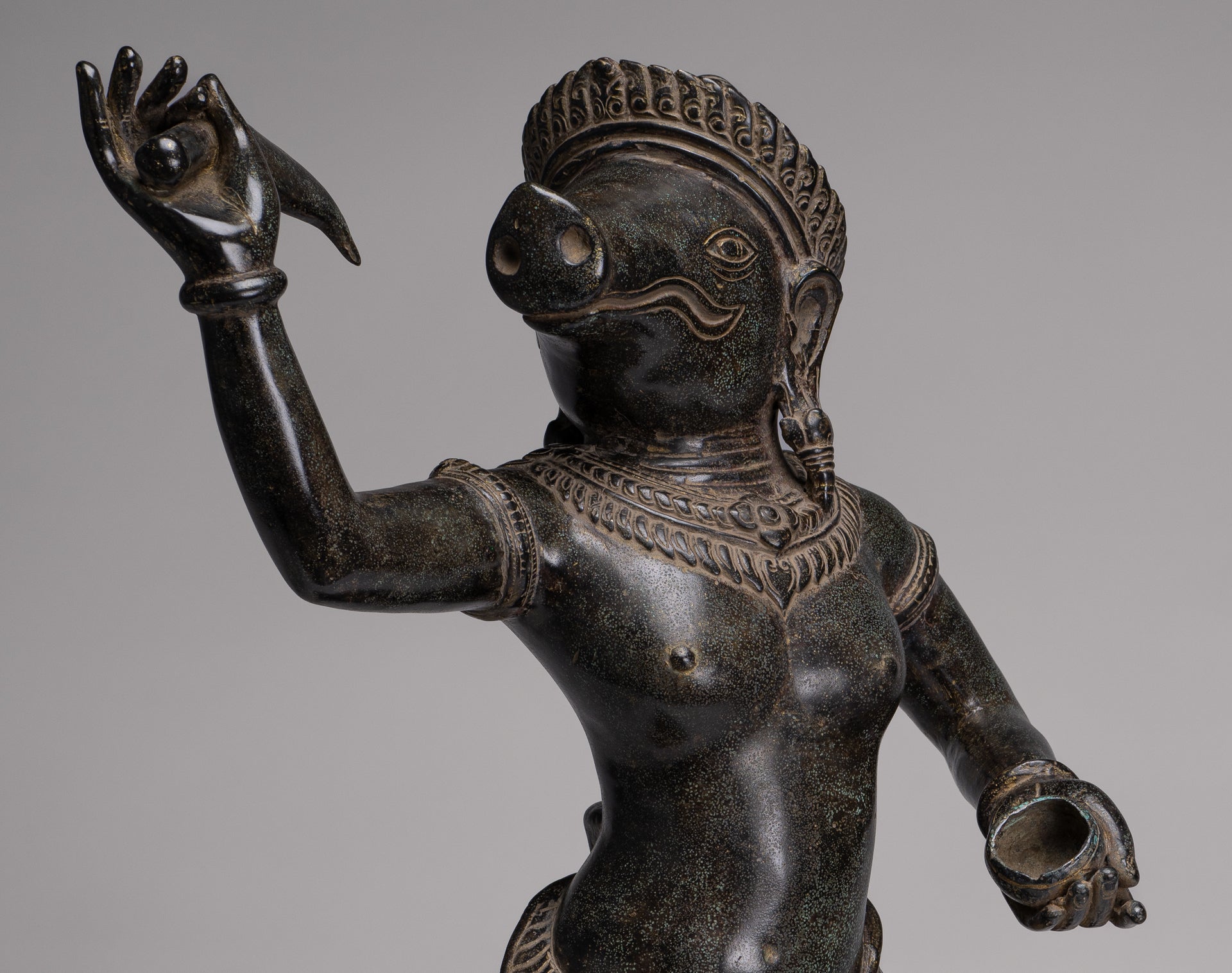 Varaha Statue - Antique Khmer Style Standing Bronze Varaha Boar Avatar of Vishnu - 62cm/25"