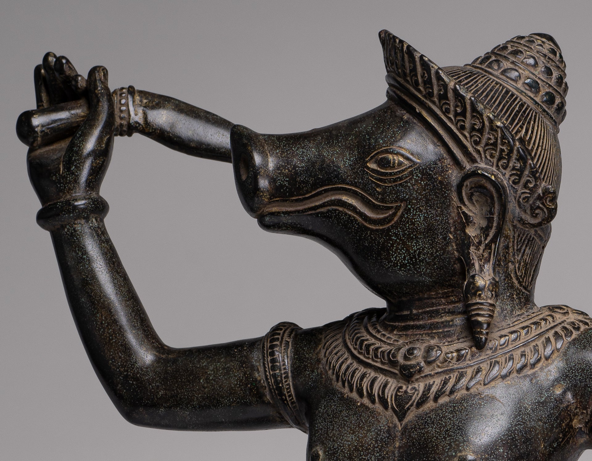 Varaha Statue - Antique Khmer Style Standing Bronze Varaha Boar Avatar of Vishnu - 62cm/25"