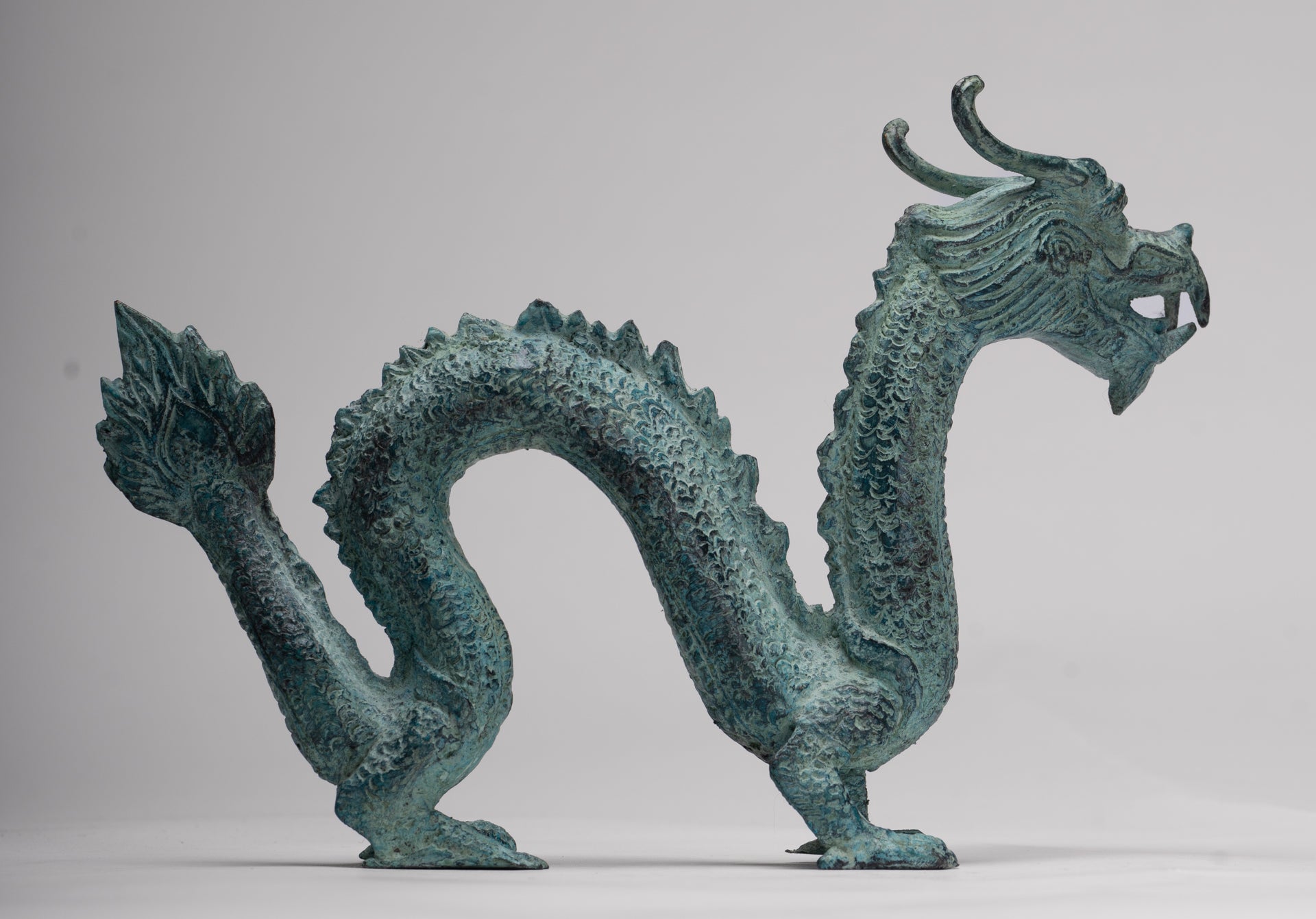 Antique Chinese Style Bronze Dragon Statue - 17cm/7"