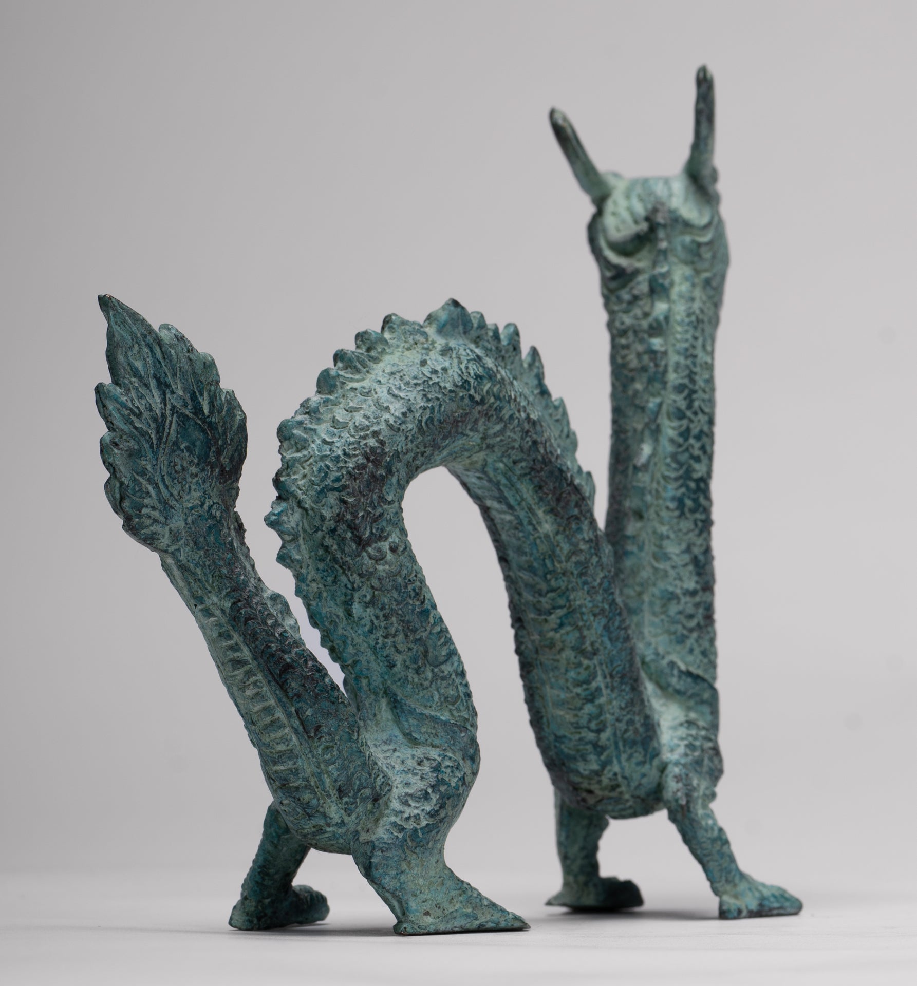 Antique Chinese Style Bronze Dragon Statue - 17cm/7"