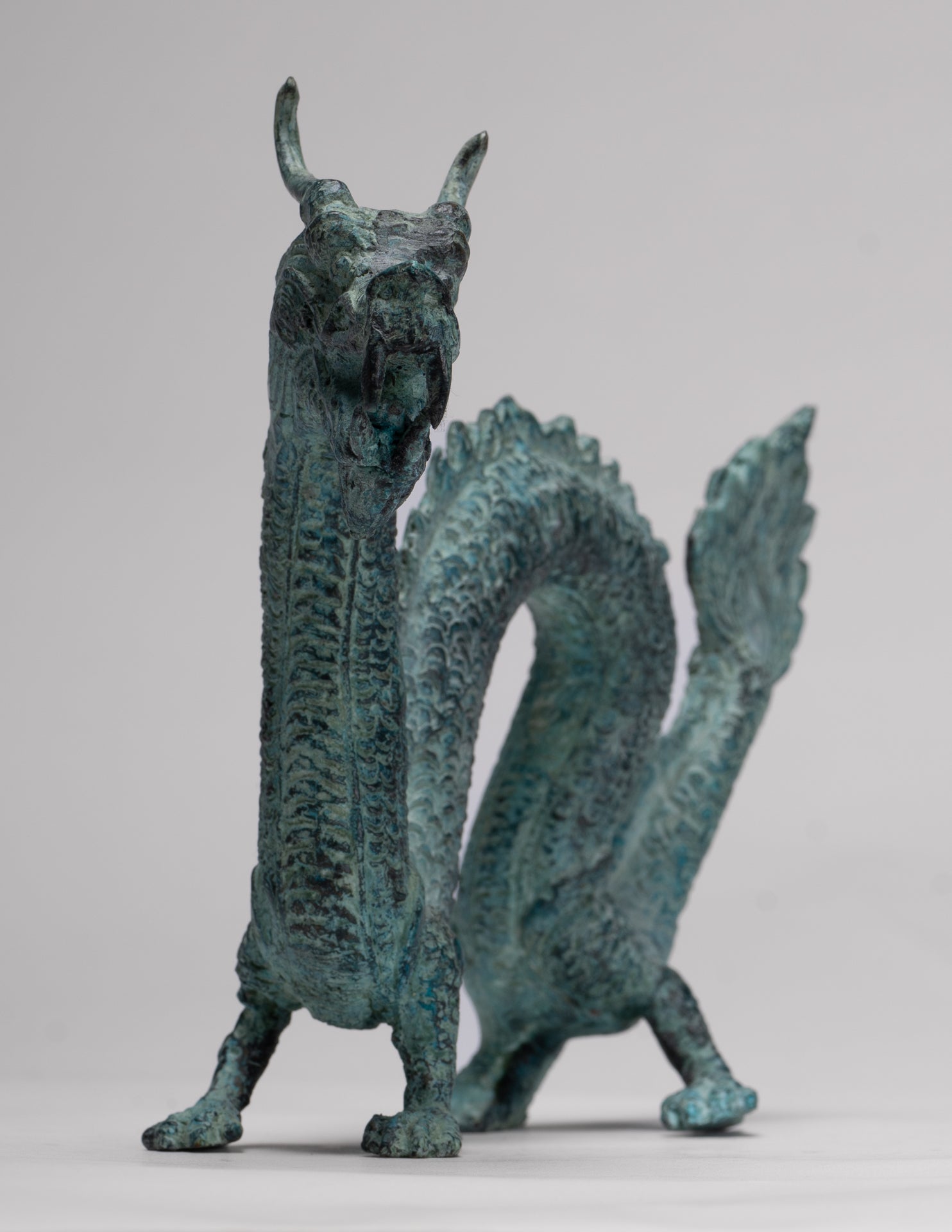 Antique Chinese Style Bronze Dragon Statue - 17cm/7"