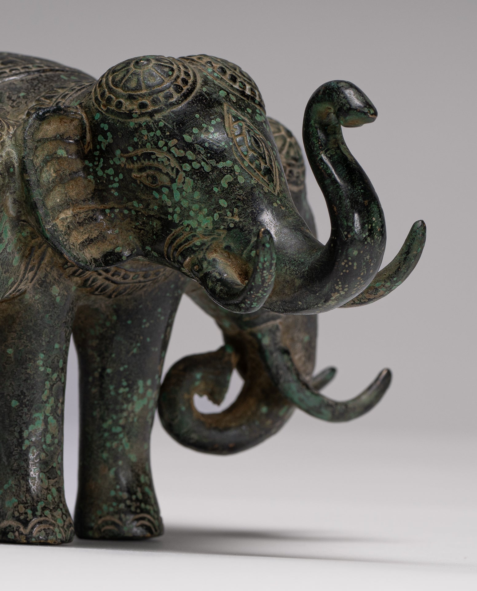 Antique Khmer Style Bronze Erawan Airavata or Elephant Statue - 11.5cm/5" Tall