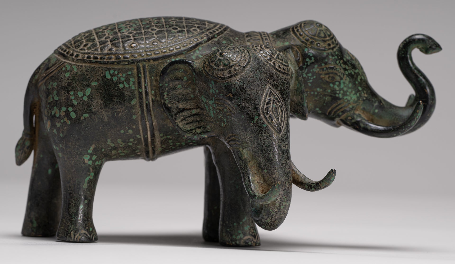 Antique Khmer Style Bronze Erawan Airavata or Elephant Statue - 11.5cm/5" Tall