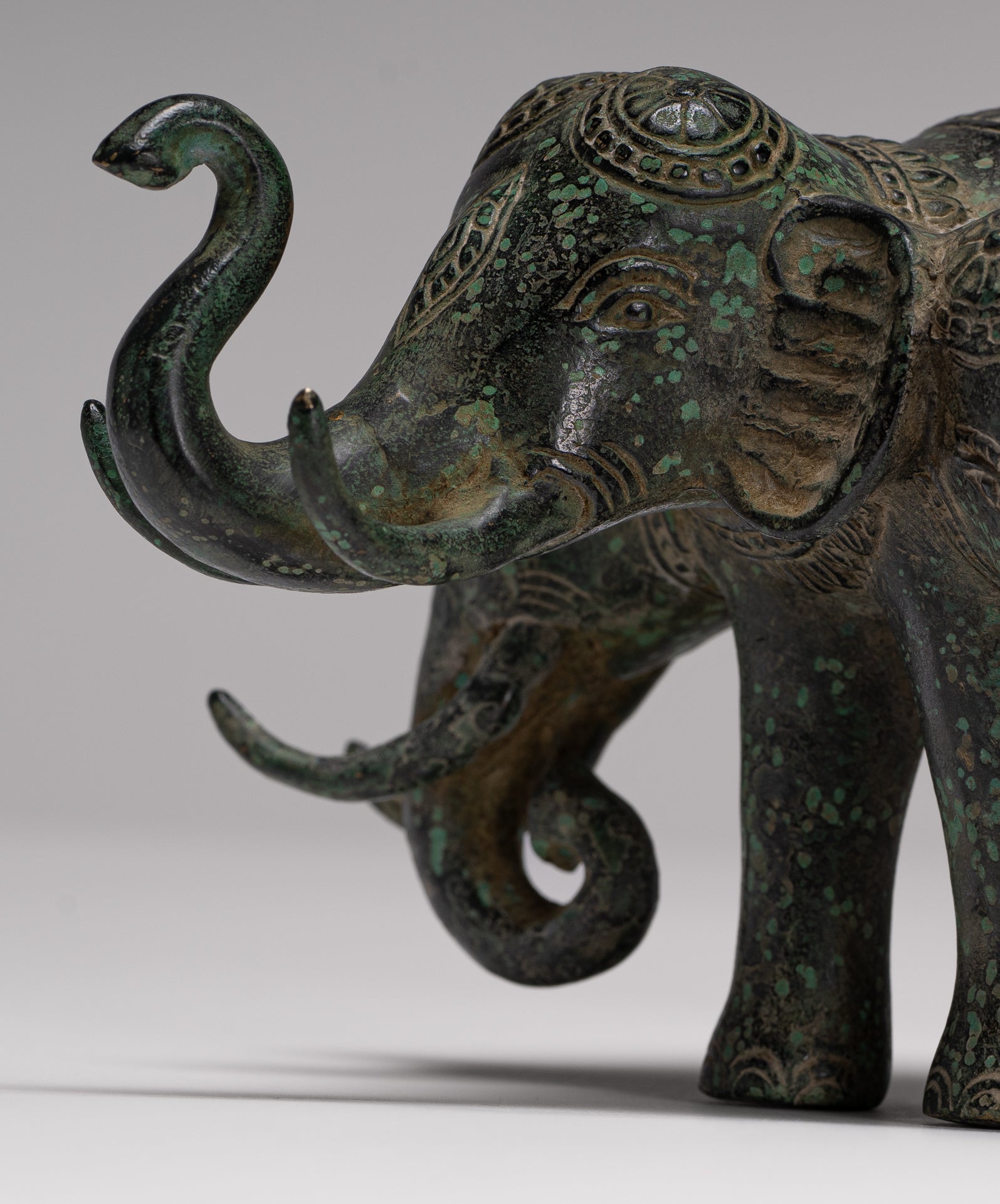 Antique Khmer Style Bronze Erawan Airavata or Elephant Statue - 11.5cm/5" Tall