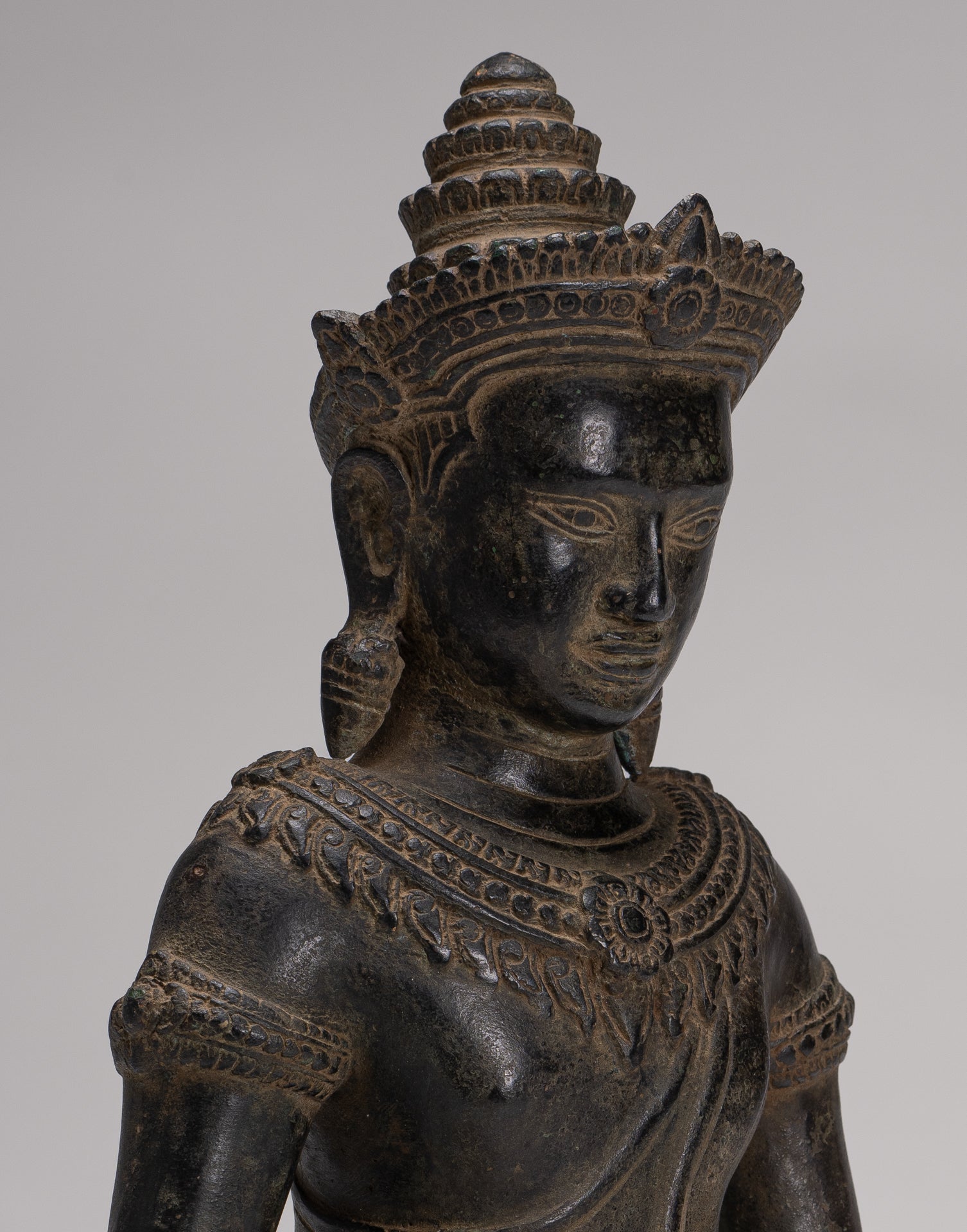 Buddha Statue - Antique Khmer Style Bronze Enlightenment Bayon Buddha Statue - 37cm/15"