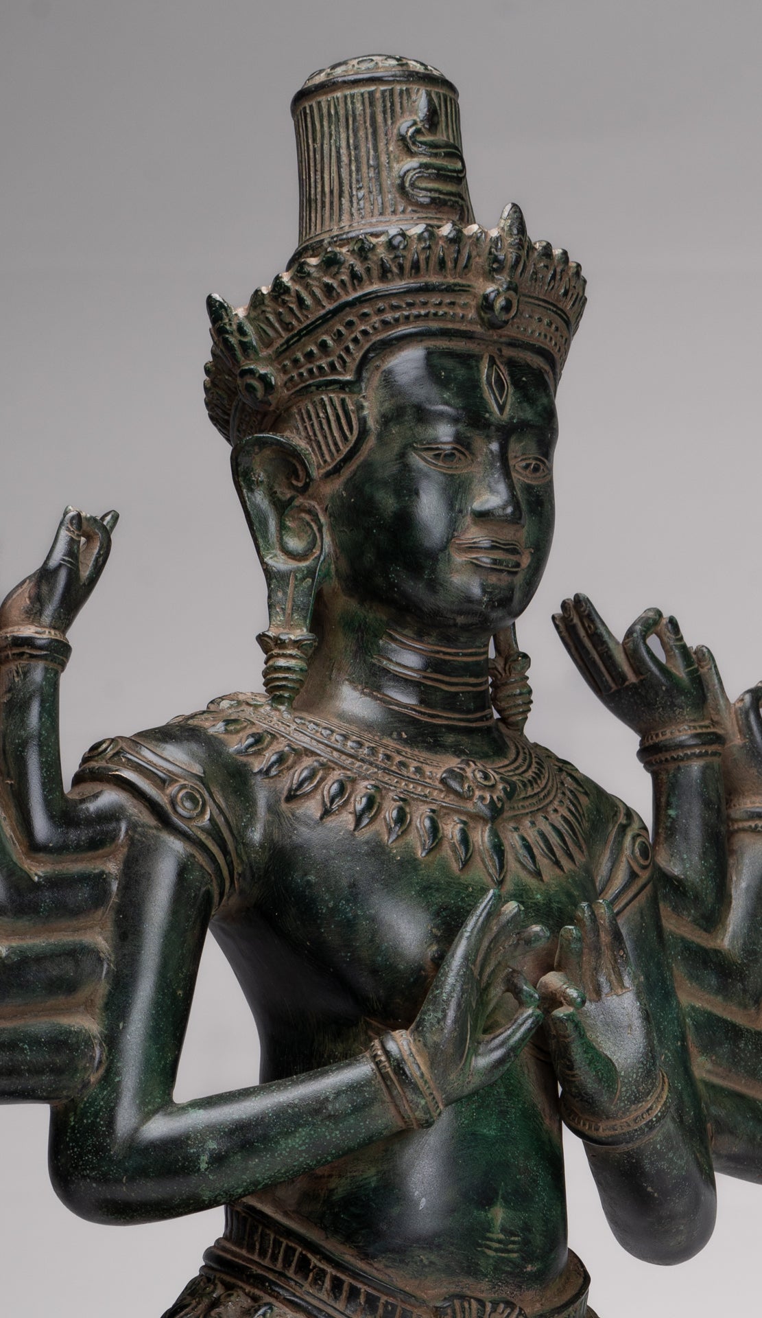 Antique Khmer Style Bronze Angkor Wat Ardhaparyanka Shiva - 10 Arms - 70cm/28"