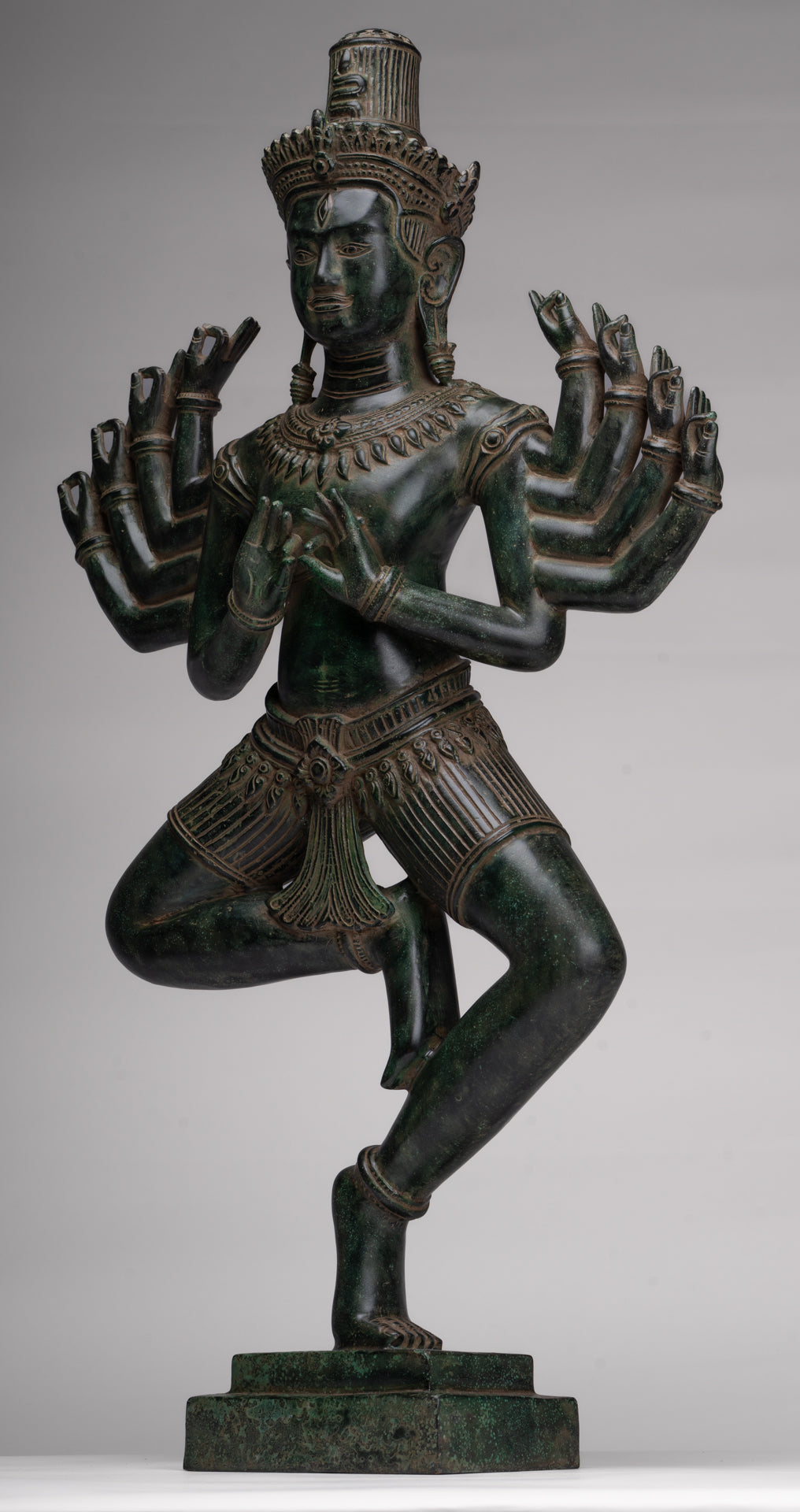 Antique Khmer Style Bronze Angkor Wat Ardhaparyanka Shiva - 10 Arms - 70cm/28"