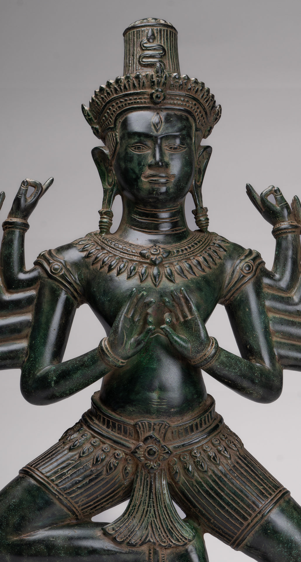 Antique Khmer Style Bronze Angkor Wat Ardhaparyanka Shiva - 10 Arms - 70cm/28"