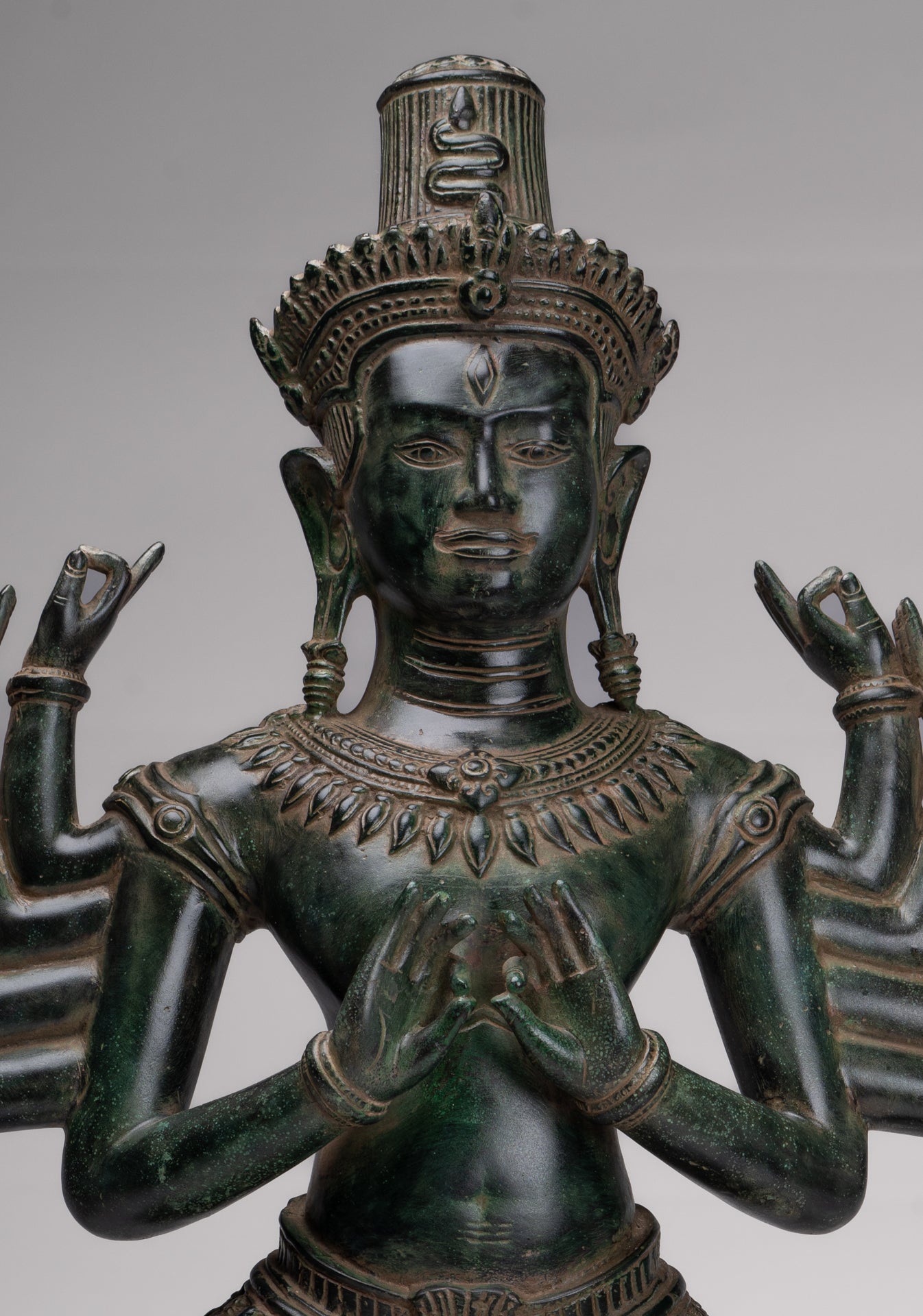 Antique Khmer Style Bronze Angkor Wat Ardhaparyanka Shiva - 10 Arms - 70cm/28"