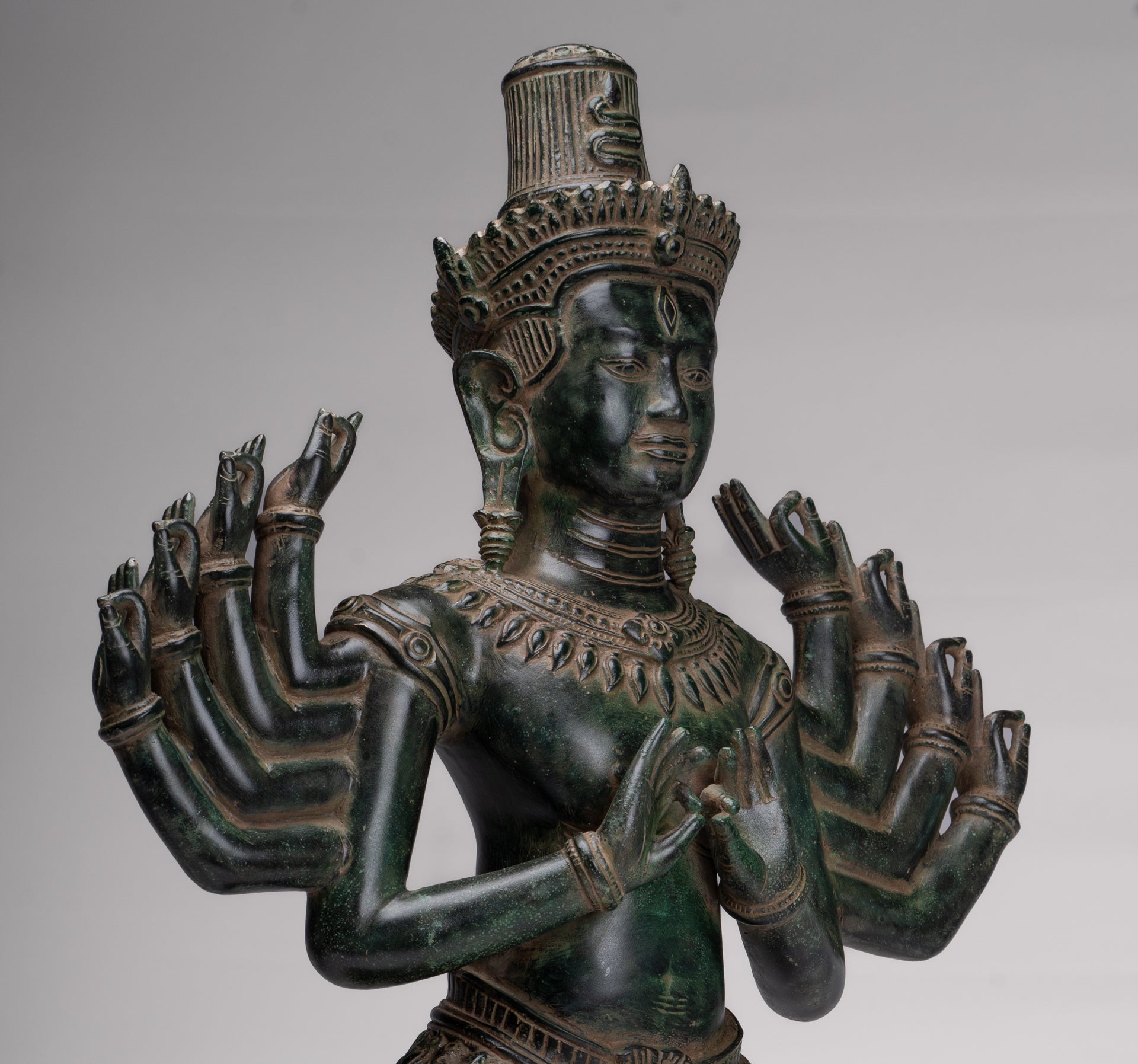 Antique Khmer Style Bronze Angkor Wat Ardhaparyanka Shiva - 10 Arms - 70cm/28"