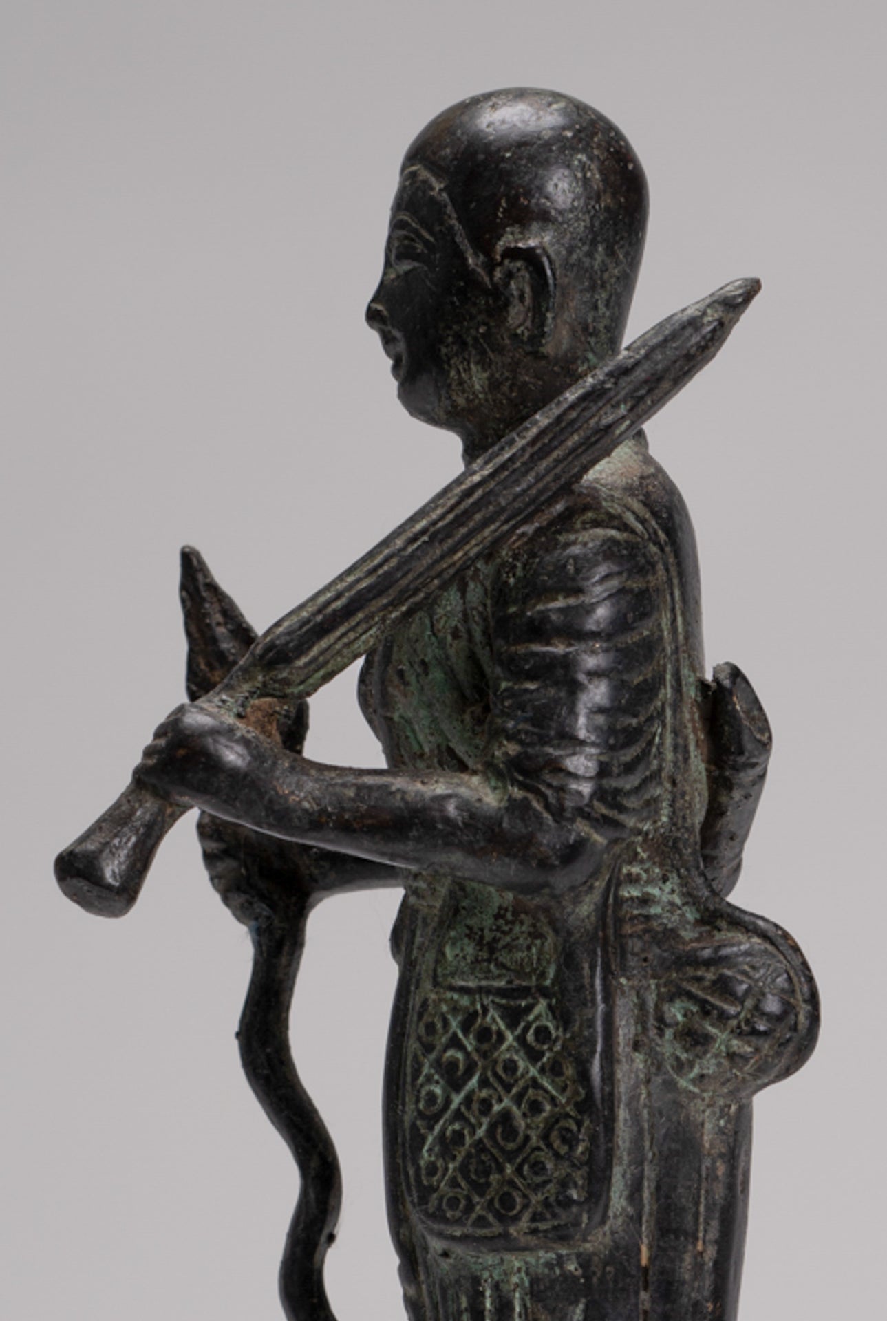 Monk - Antique Thai Style Bronze Dvaravati Devotee / Disciple of Buddha Statue - 26cm/10"