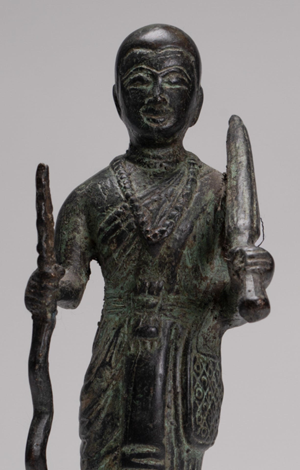 Monk - Antique Thai Style Bronze Dvaravati Devotee / Disciple of Buddha Statue - 26cm/10"
