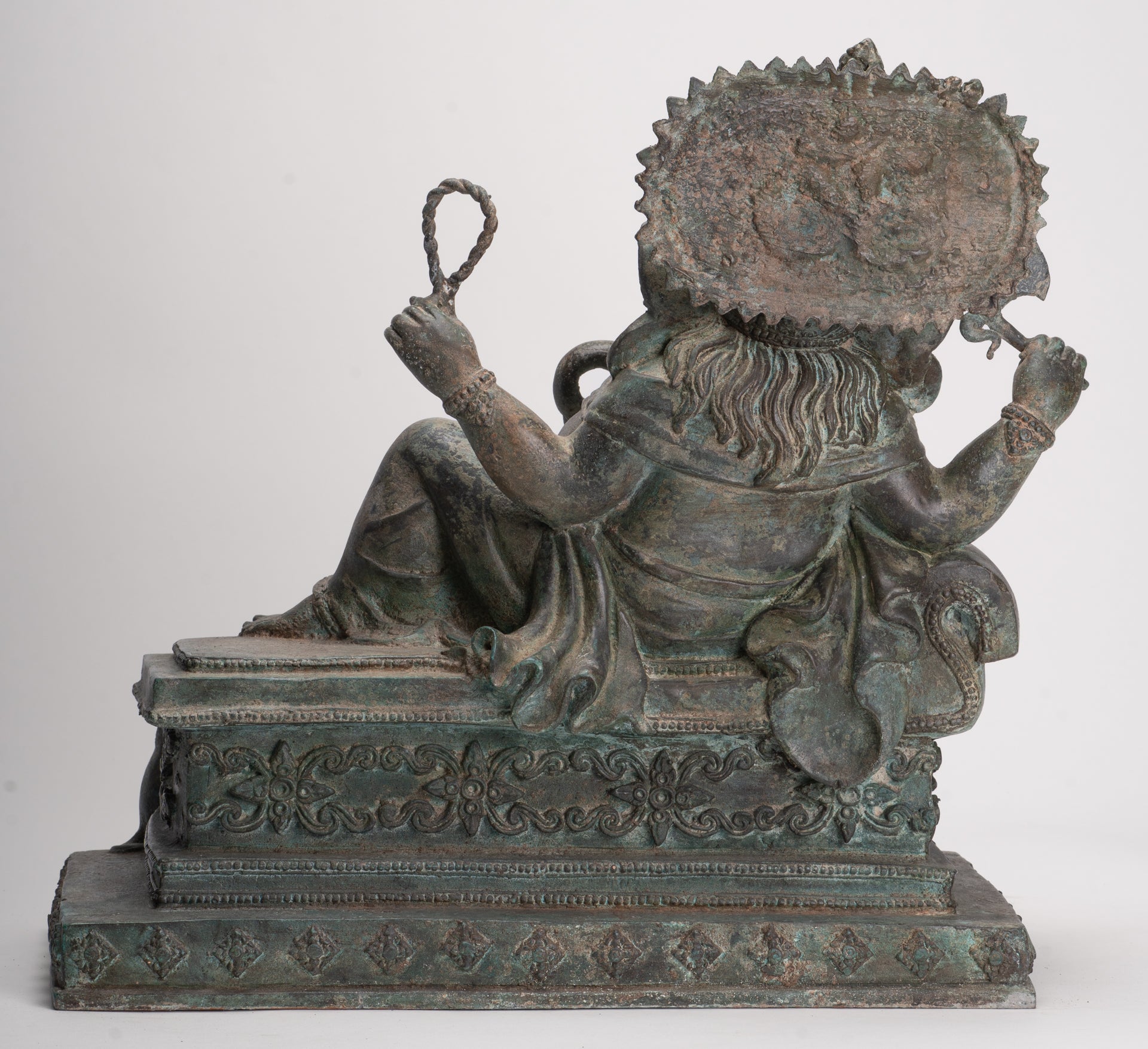 Ganesh - Antique Thai Style Bronze Reclining Ganesha Statue w/Mouse - 41cm/16"