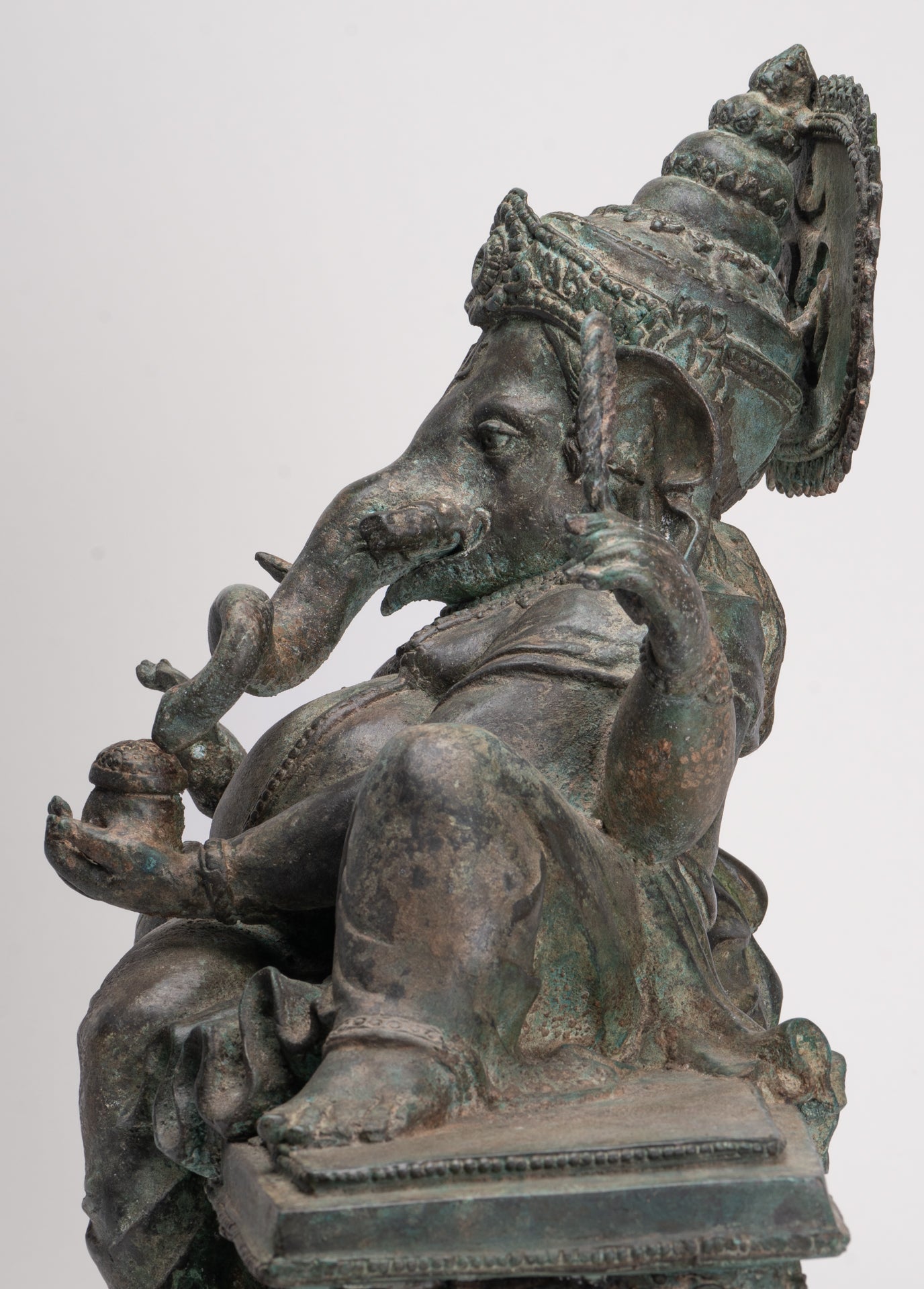Ganesh - Antique Thai Style Bronze Reclining Ganesha Statue w/Mouse - 41cm/16"