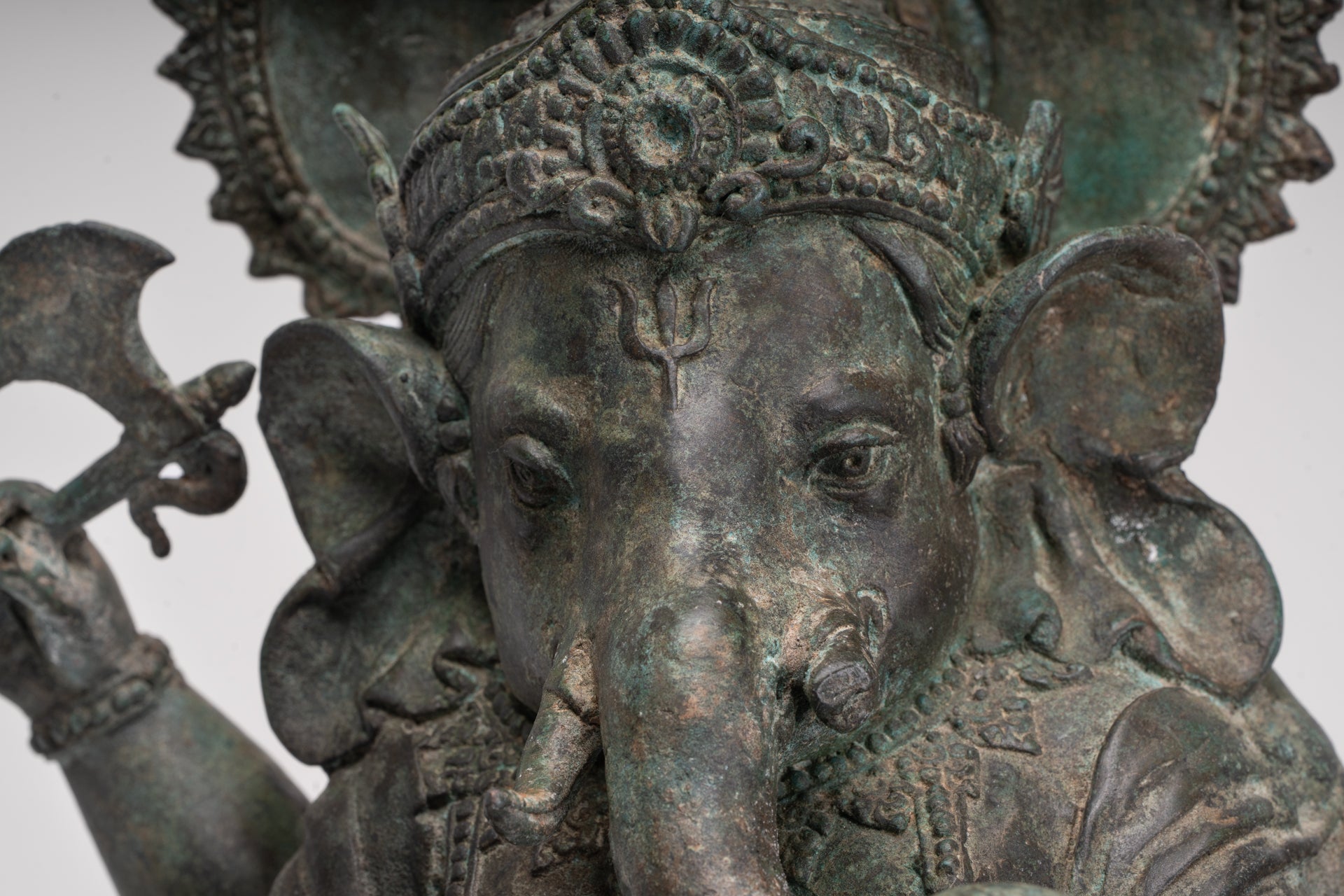 Ganesh - Antique Thai Style Bronze Reclining Ganesha Statue w/Mouse - 41cm/16"