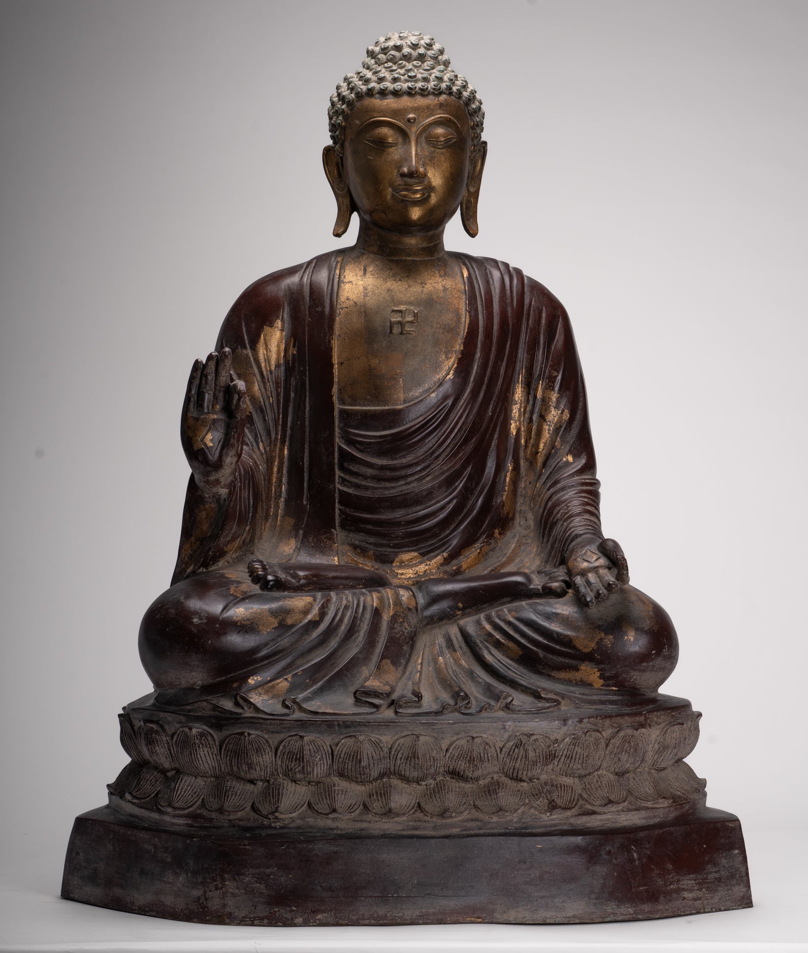 Masterpiece Buddha Statue - Antique Tibet Style Seated Teaching Buddha Statue - 88cm/35"