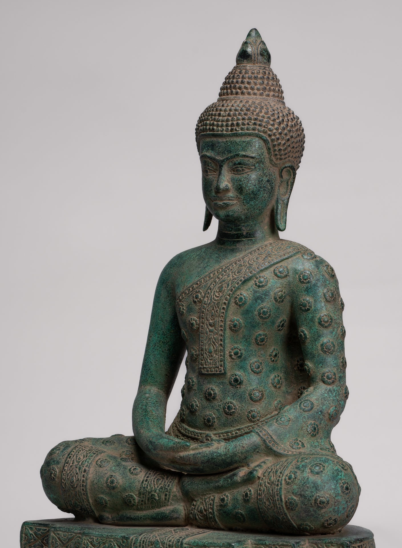 Buddha Statue - Antique Khmer Style Bronze Seated Amitabha Meditation Buddha Statue - 53cm/21"