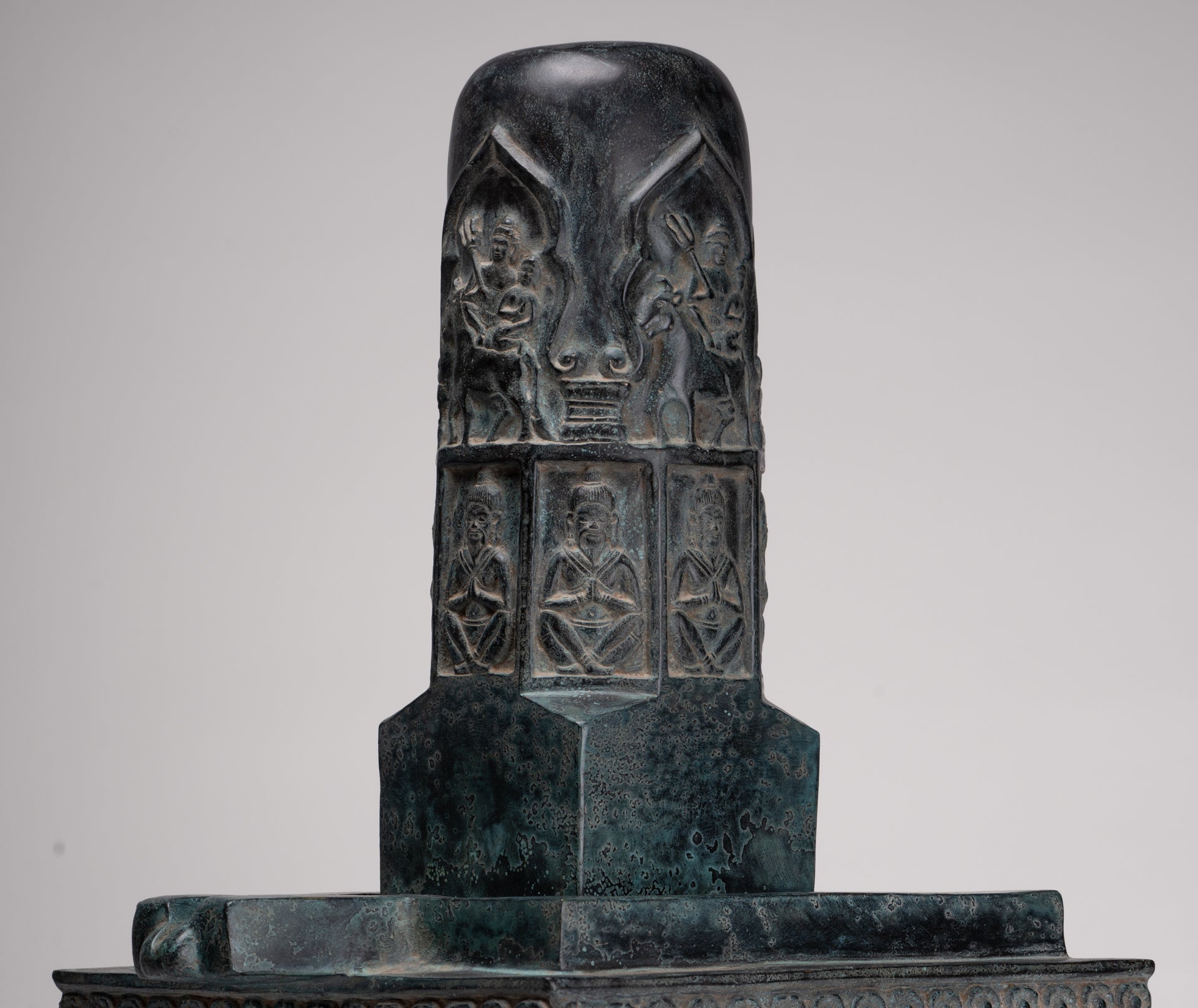 Large Linga Statue - Antique Khmer Style Bronze Linga / Lingnum & Yoni - 53cm/21"